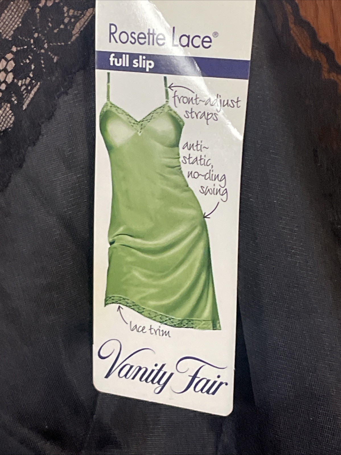 New Vintage Vanity Fair Rosette Lace Full Slip – 10-103 Black