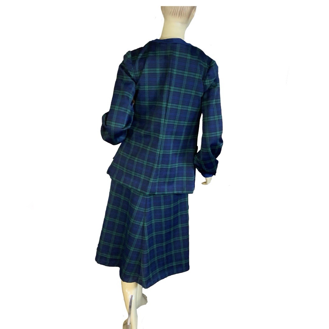 VINTAGE CIRCA 1960’S VOGUE COUTURIER BLUE PLAID DRESS & JACKET SET APPX MED