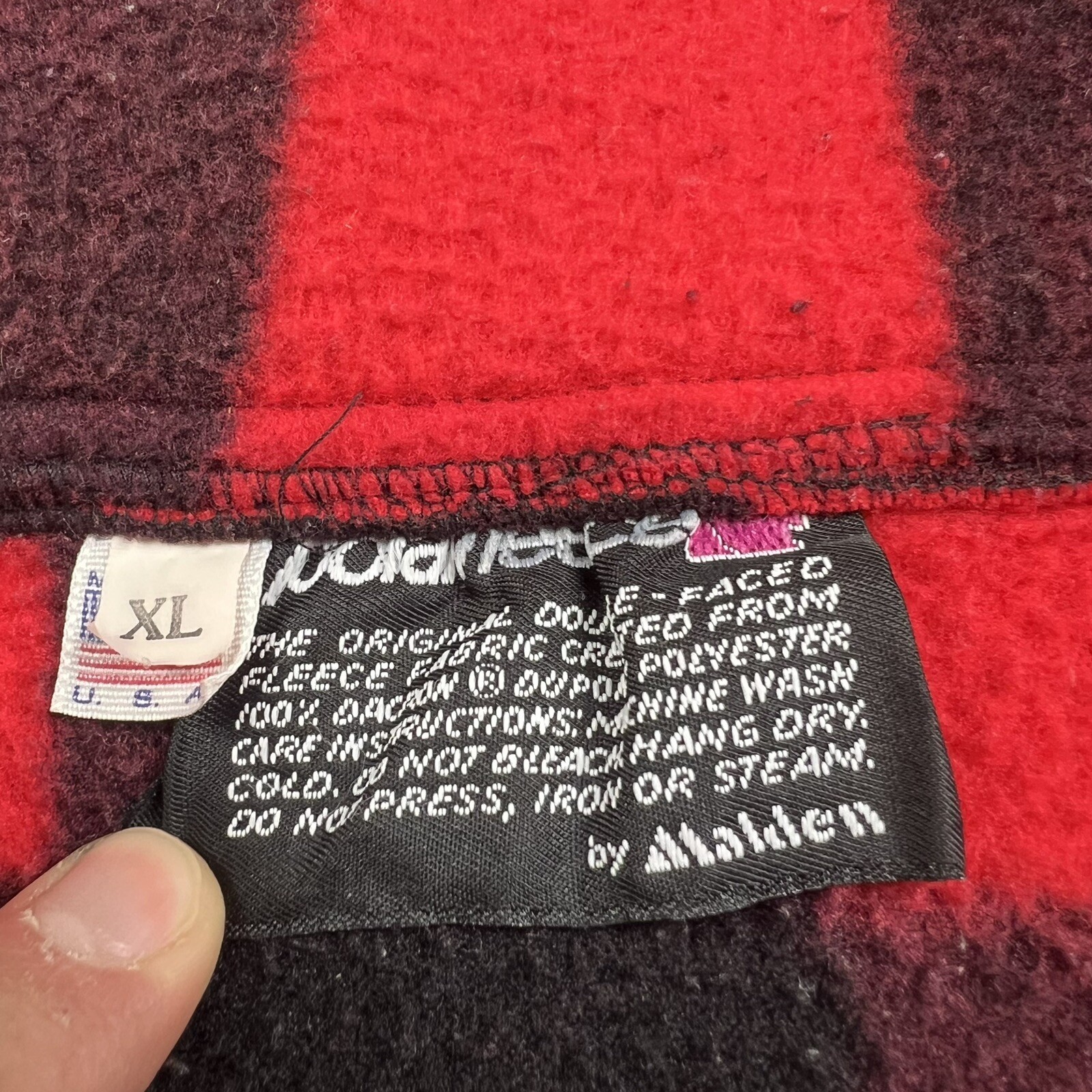 Vtg Women’s XL Buffalo Plaid Red Black Polar Fleece 1/4 Zip Pullover Jacket USA!