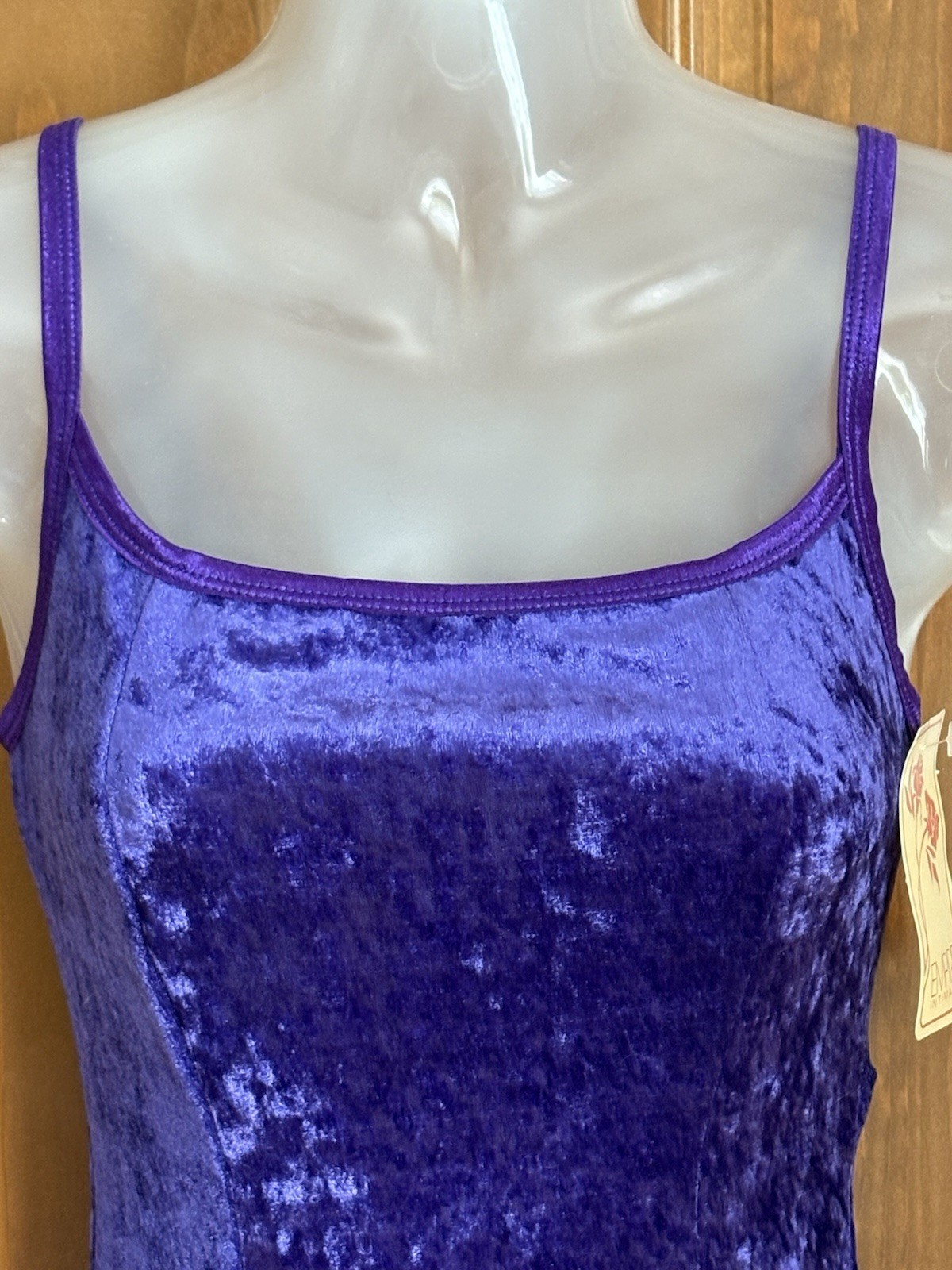 Vtg 80s 90s NWT Purple Crushed Velvet Bodysuit Leotard Dance Clubwear Hi Cut S