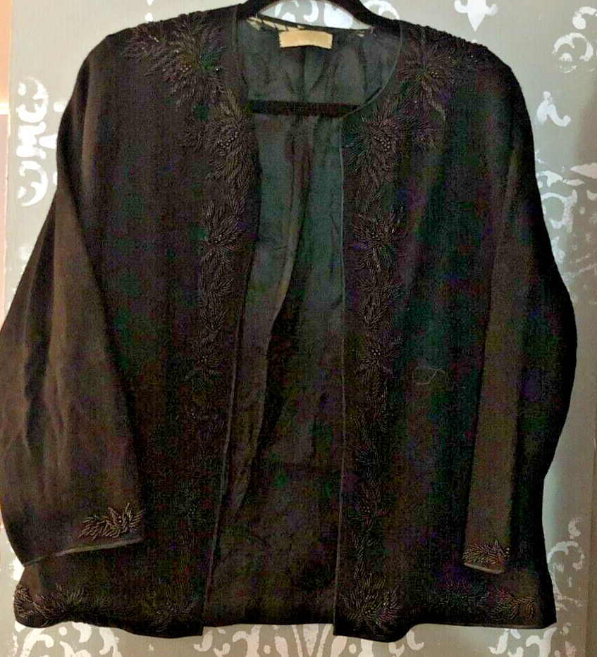 Vintage 1950’s black beaded Lambs wool Angora cardigan vintage size xl