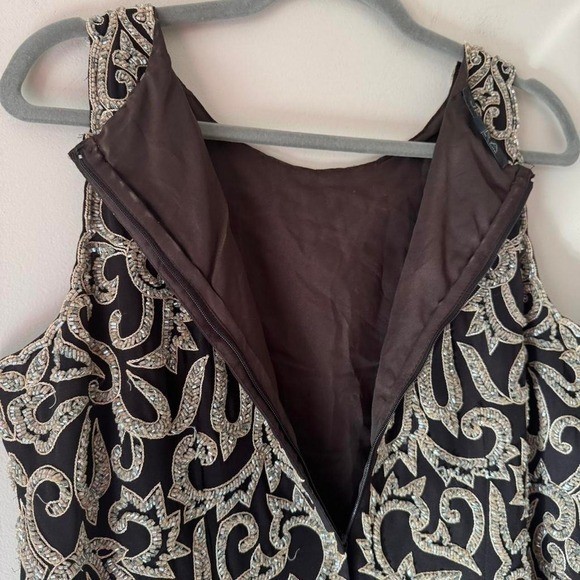 Vintage 80s 90s chocolate brown beaded tank India showgirl brocade