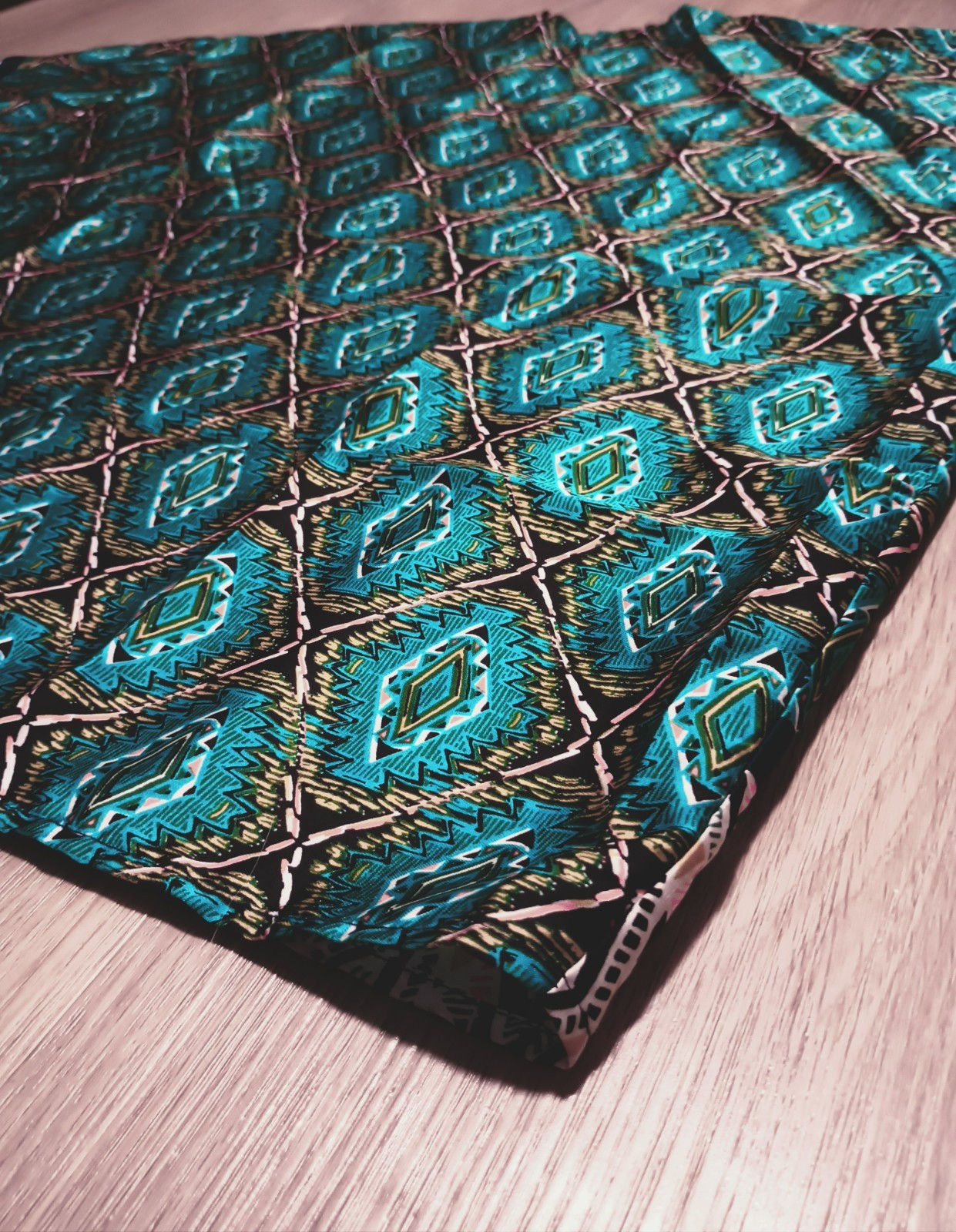 Vtg LAC BLEU Teal Geometric Southwest India Kimono Open Jacket Robe lounge L