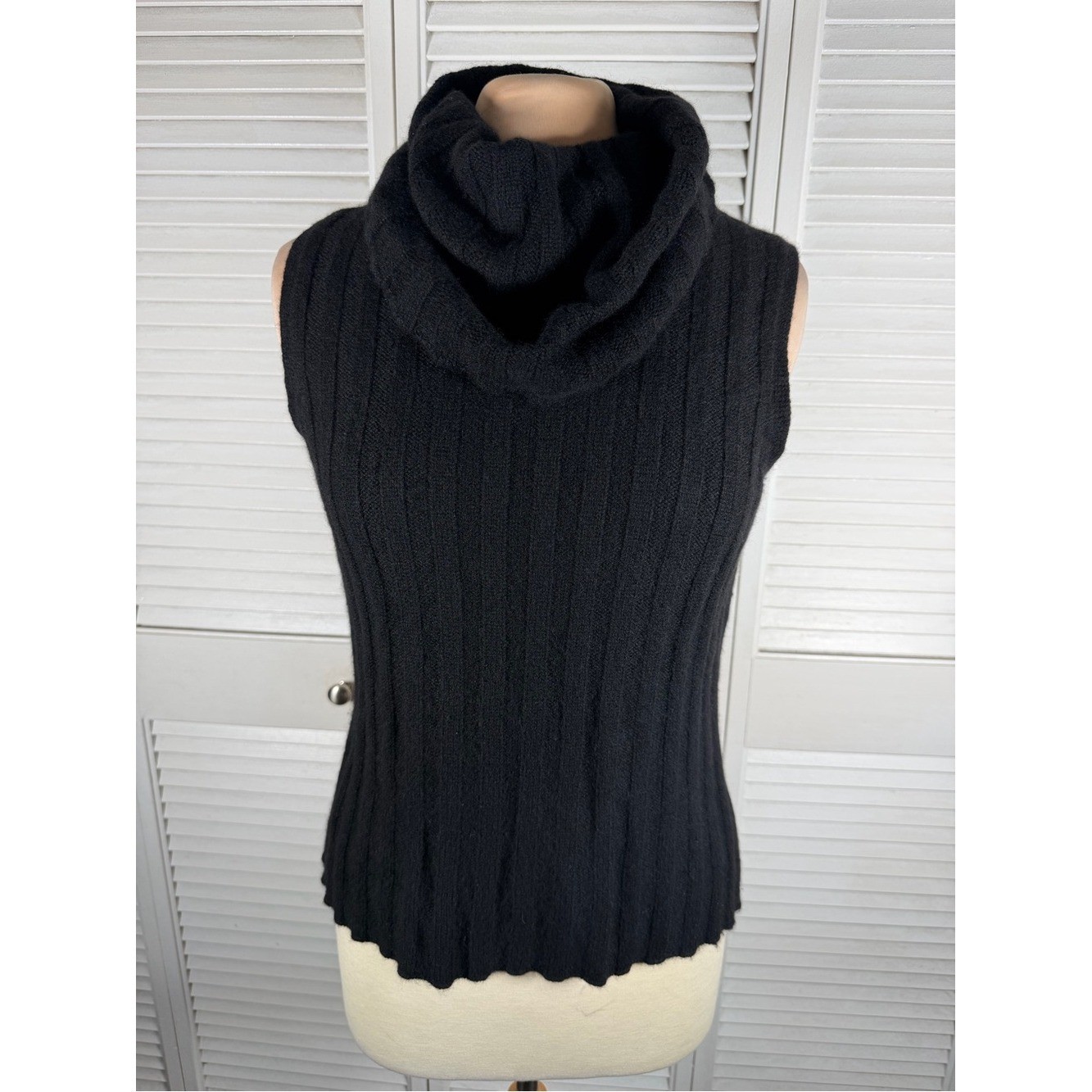 Vintage Kate Hill Black Wool Cashmere Sleeveless Cowl Neck Sweater Top L
