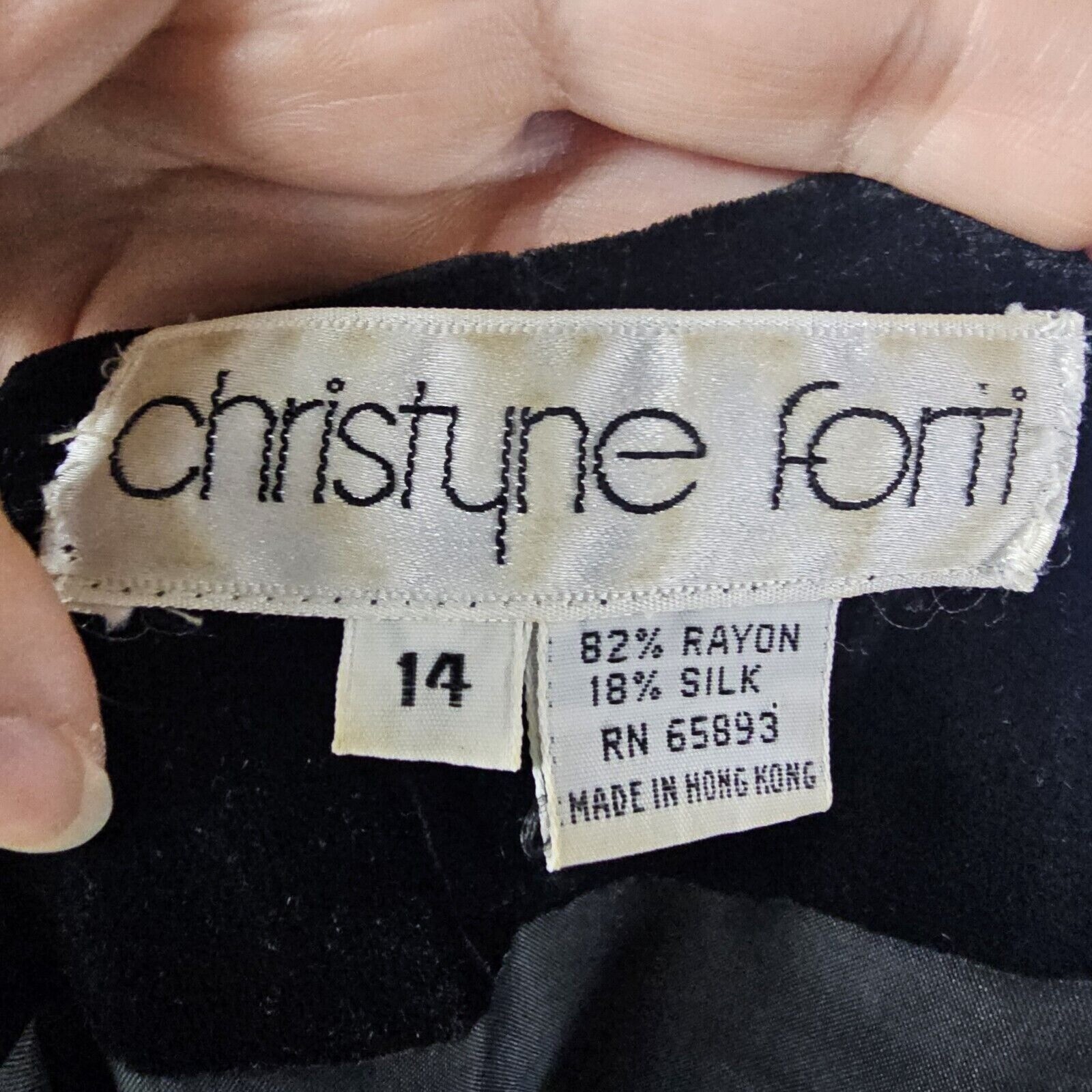 Vintage Christyne Forti Silk Blend Velvet Cocktail Dress 14 Black Formal Elegant