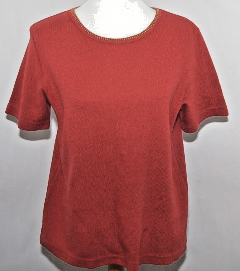 VTG Graff Red Textured Blank Shirt Blouse Top Gold Made in USA Womans M