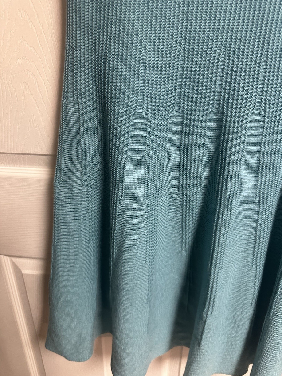 Vintage 60s 70s Flair A-Line Midi Skirt size Xl 18 Green Ribbed Tricoville 36×31