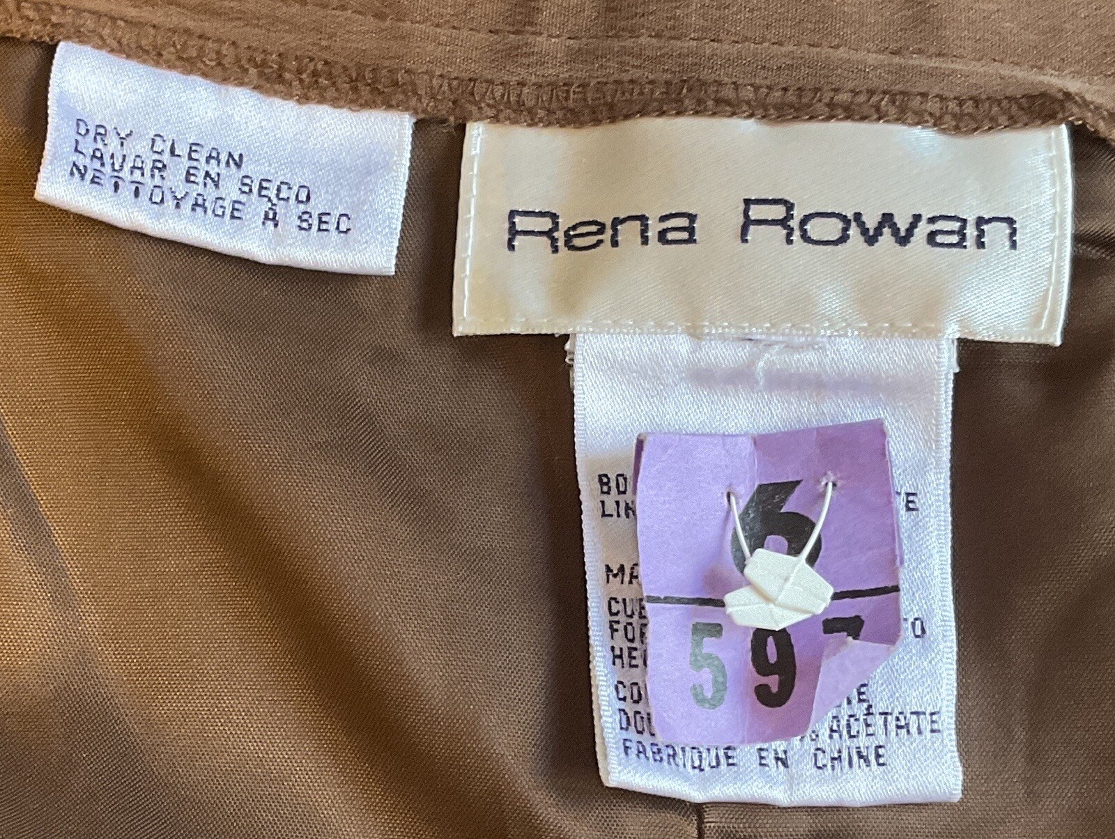VTG Rena Rowan Women 2-Piece Silk Suit Sft Brown SzMED China Tailored Needs Fix