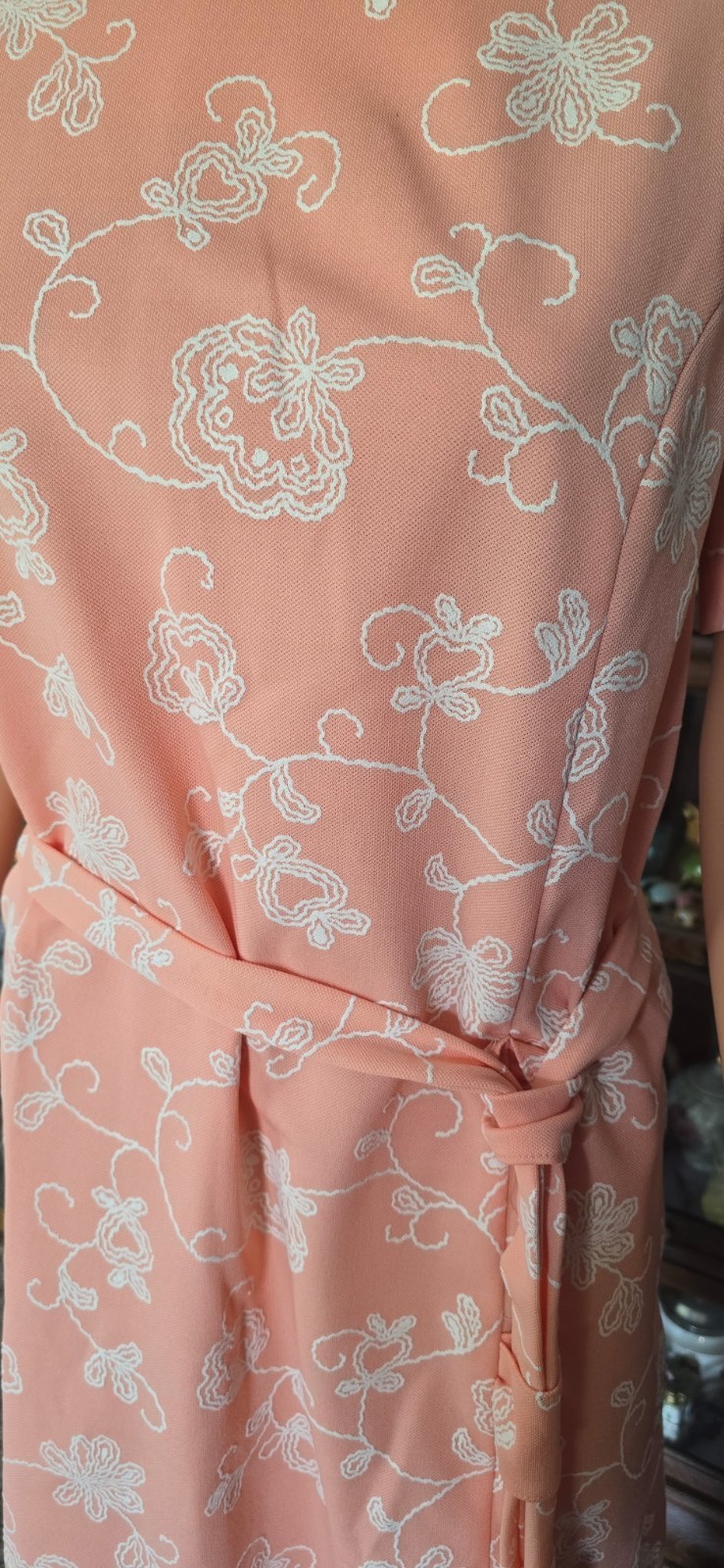 VTG Pink Floral Faux Wrap Dress Women’s Short Sleeve Tie Waist Knee Length