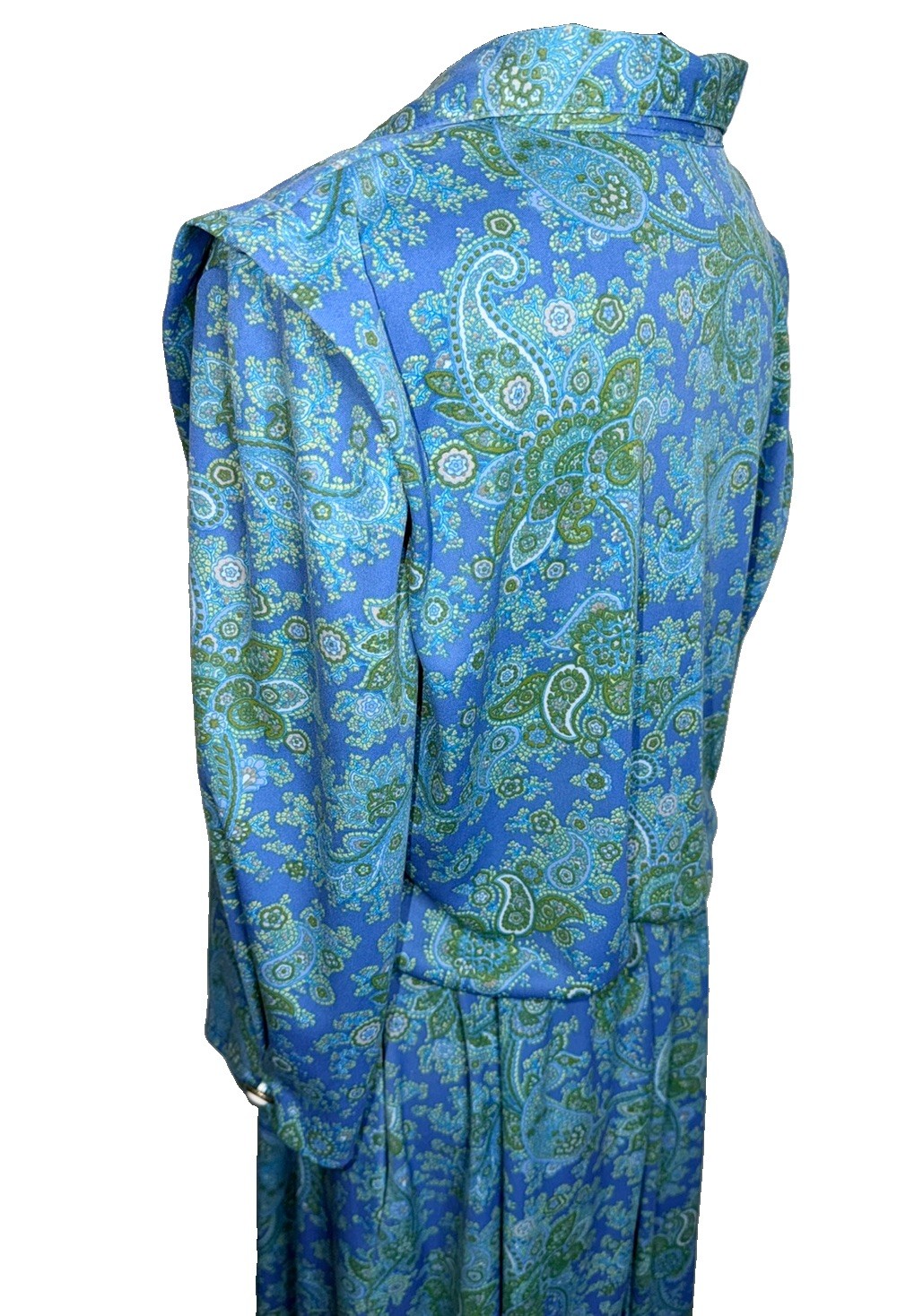 California Looks Vintage Women’s Dress Blue Green Paisley Pockets Sz 12 *no Belt