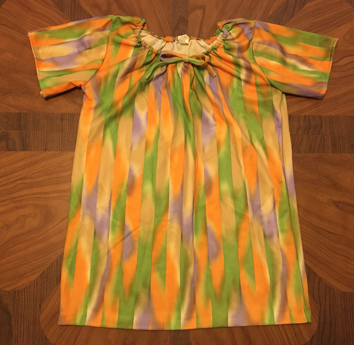 Vintage Womens 1970s Shirt Blouse Green Orange Stripes Retro Abstract Hippie S