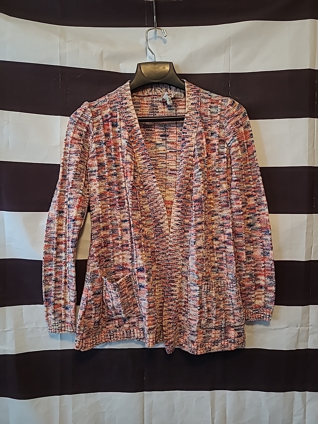 70s Organically Grown Sweater Arpeja Medium Colorful Knit Cardigan Red Blue