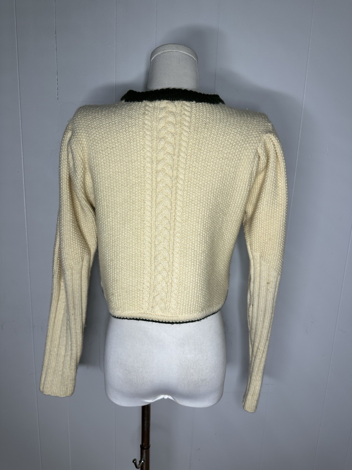 Vintage 80s Does 40s Folk Mutton Sleeve New Wool Cardigan Sweater Austrian Made