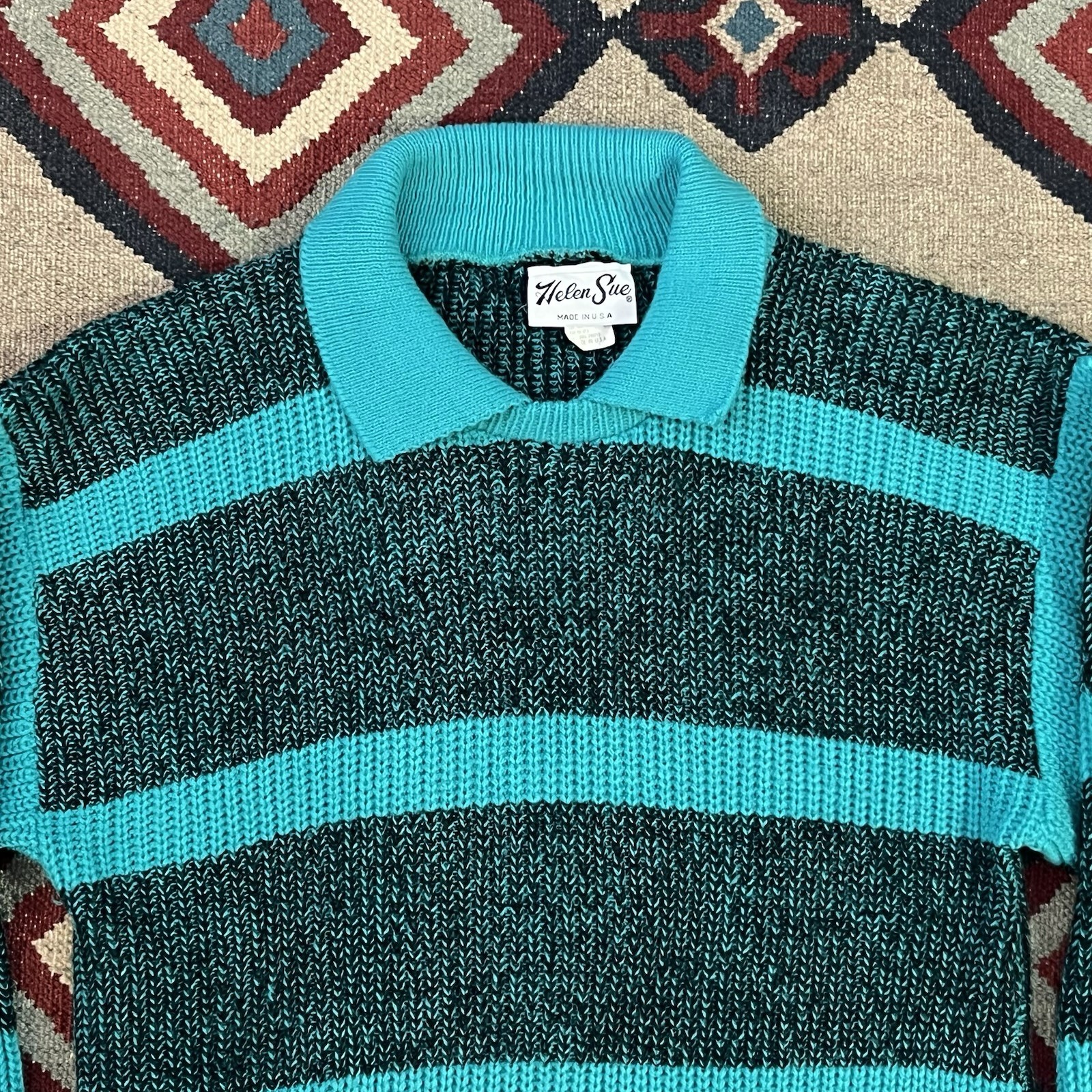 Vintage 80s Helen Sue Sweater Women’s L/XL Boxy Oversized Pullover Green/Black