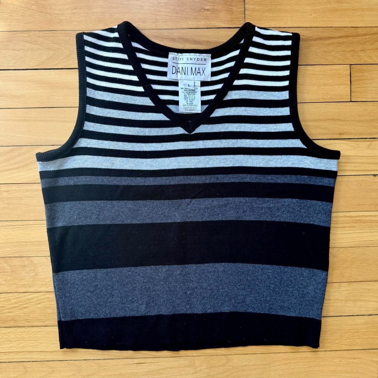 Vintage 90s V-Neck Striped Sweater Vest by Dani Max – Corporate Goth Emo Alt