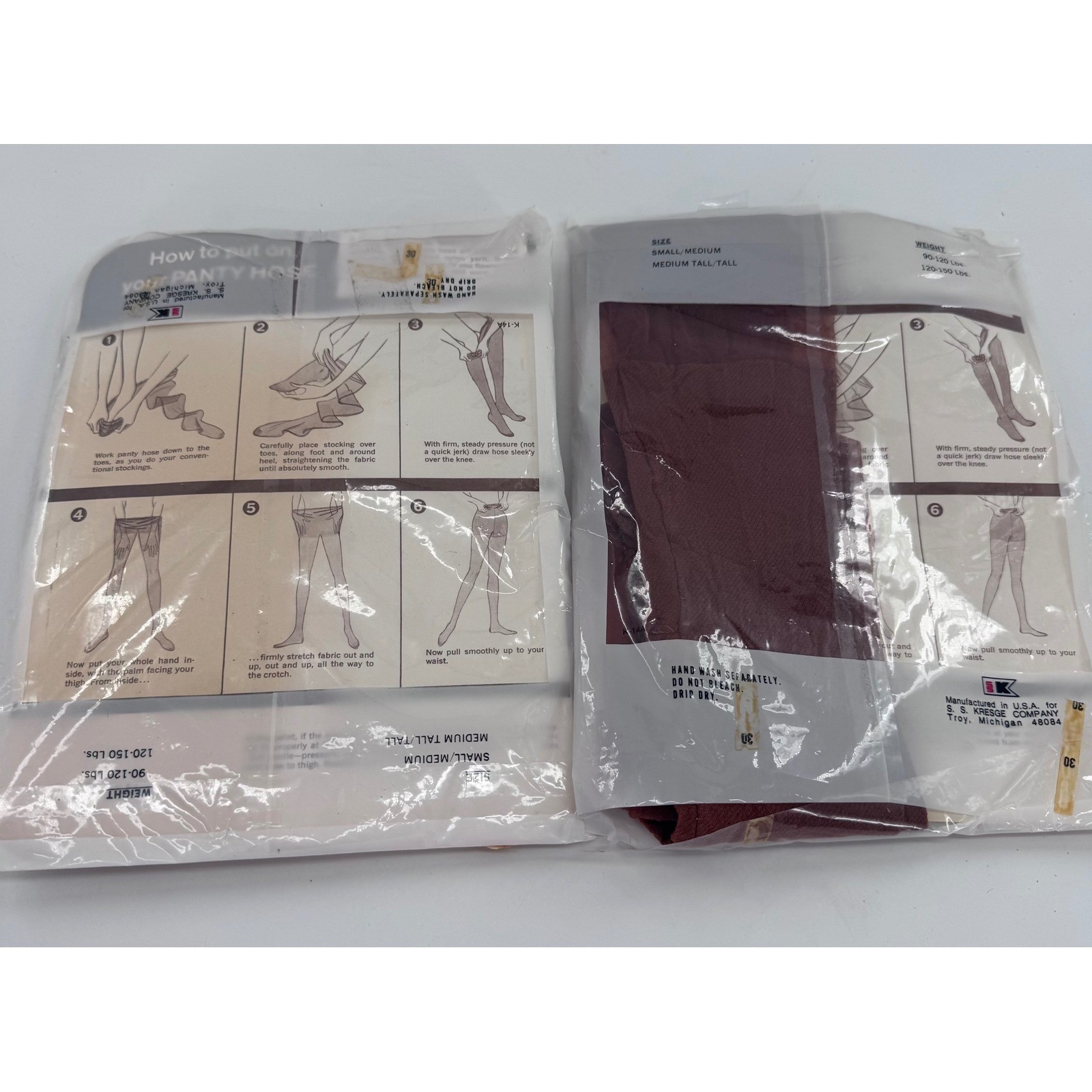 S.S. Kresge Panty Hose Nylons M Tall Cinnamon New Vintage Seamless 2pk AM-4/300
