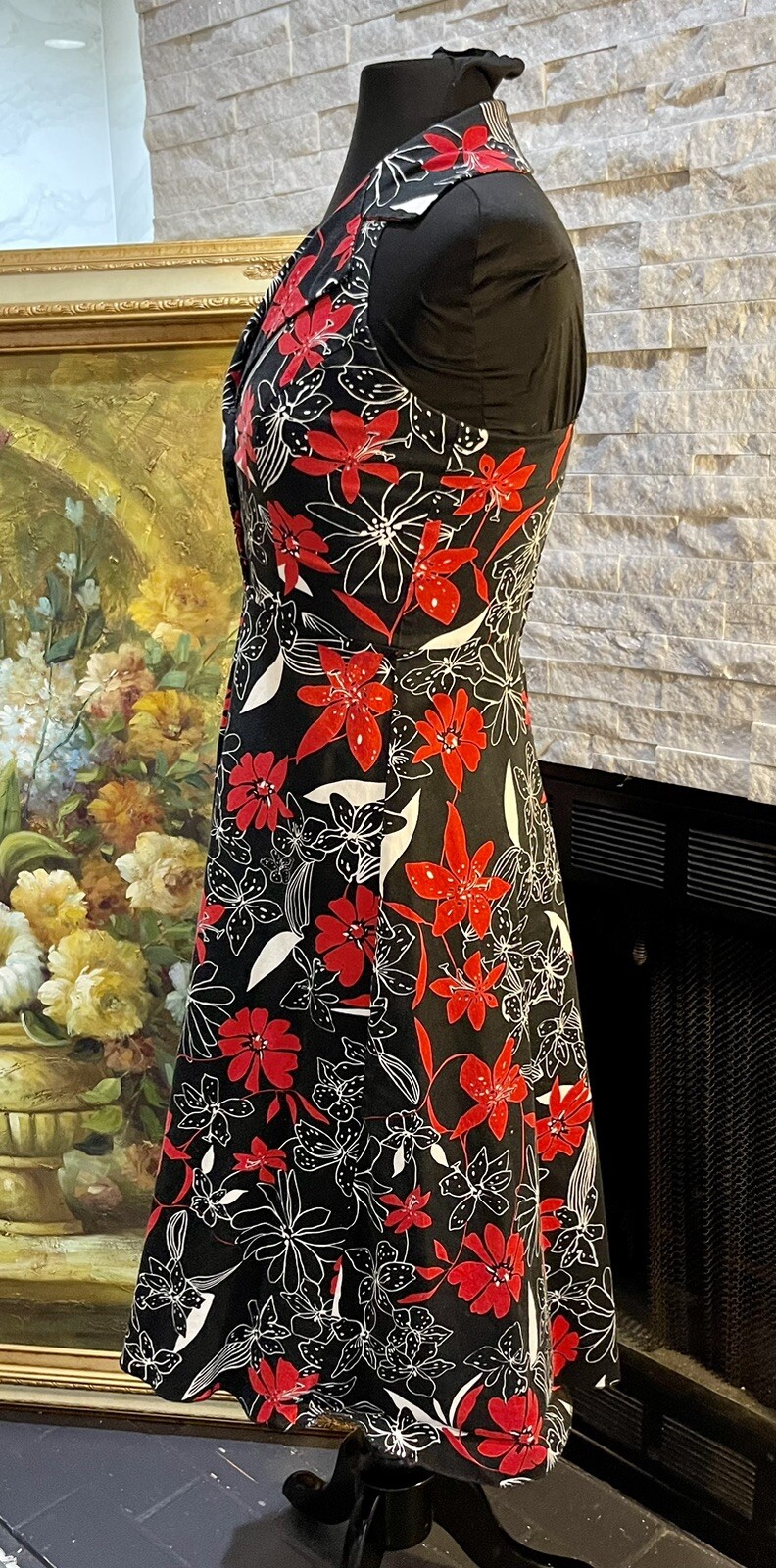 Vintage ALYN PAIGE Y2K Floral Halter Collar Swing Dress Backless Size 5/6 Hawian