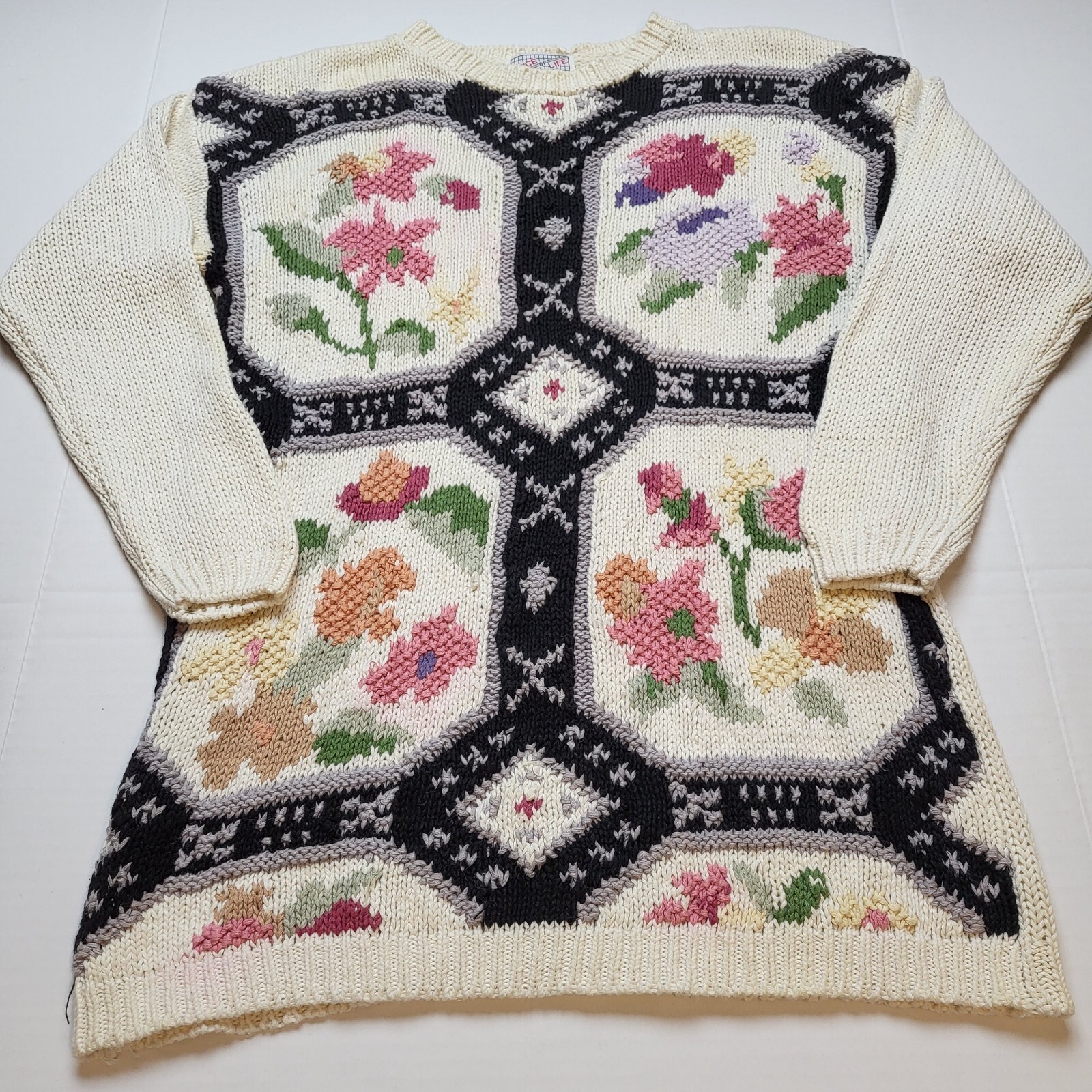 Vtg Spice Of Life Sweater Womens M Flowers Crewneck 90s A97
