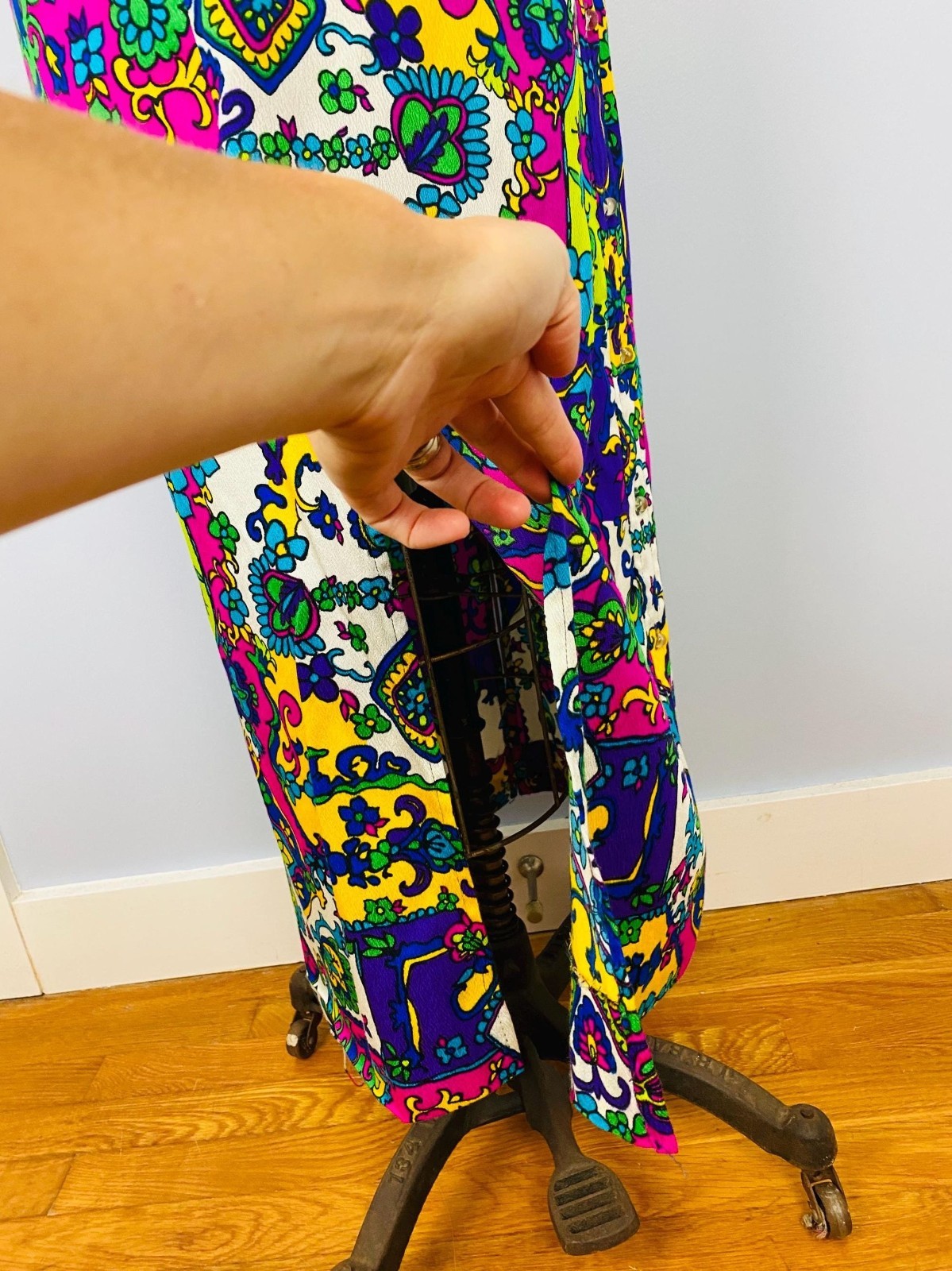 Vintage 1960s Prestige of Boston Colorful Maxi Dress, Size S/M, Button Front