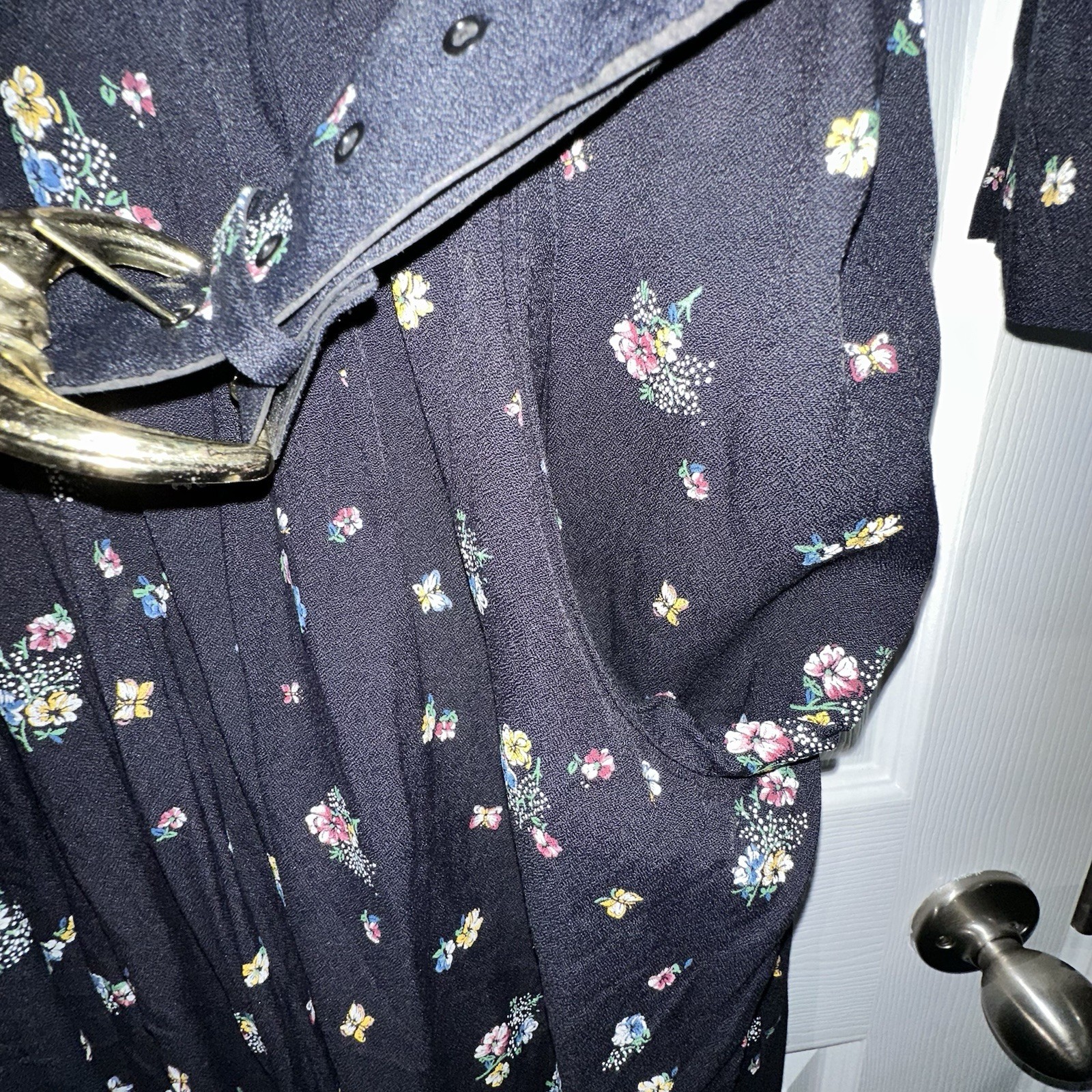 Vintage Blue Floral S.L Fashion Dress-SIZE 18-Vintage Belted Dress