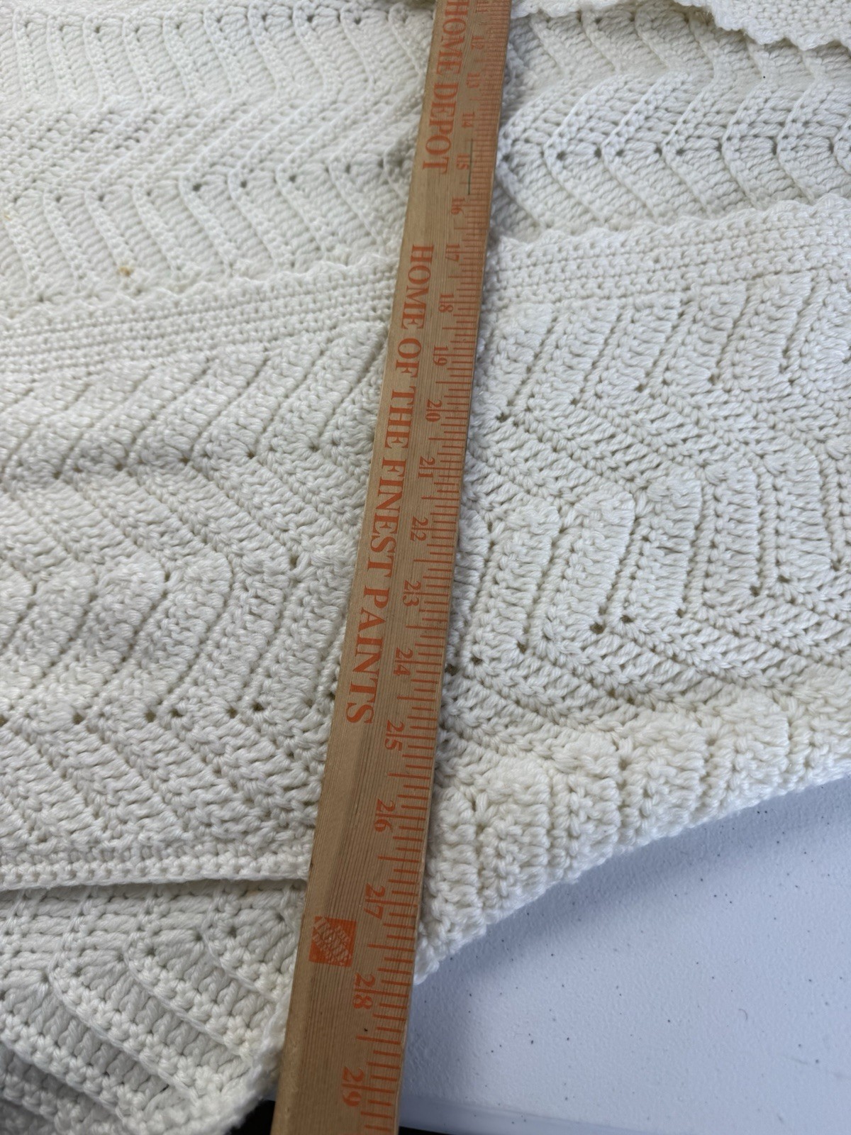 70s Vintage Crochet Off White Poncho Shawl Handmade Knit Wrap Boho Crocheted