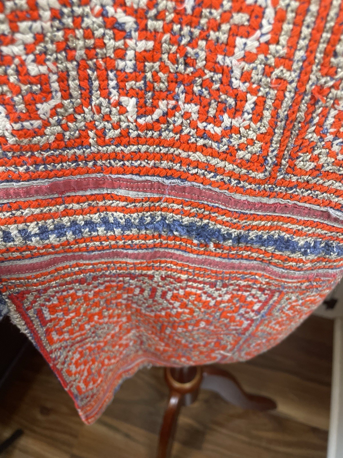 Vintage Hmong Style Embroidered Jacket Boho Ethnic Artisan Indigo Print XL