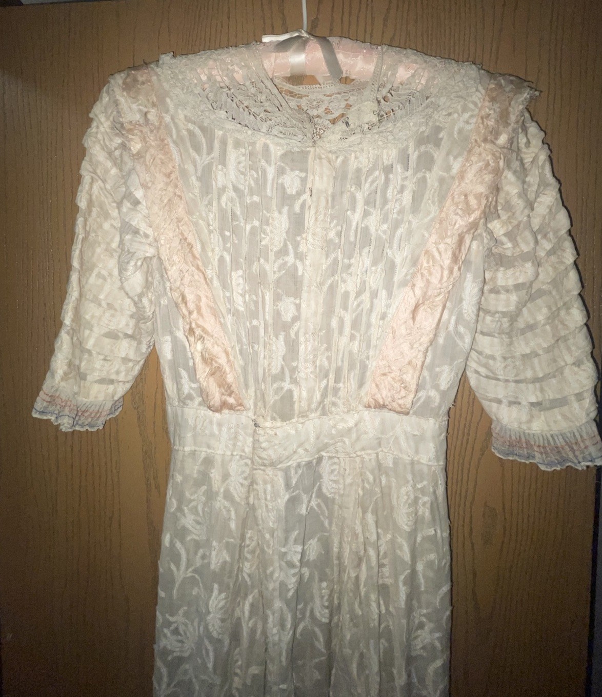 RARE Pink Silk Trim Antique Edwardian 1910s Cotton Lawn Lace Tea Dress TLC Study
