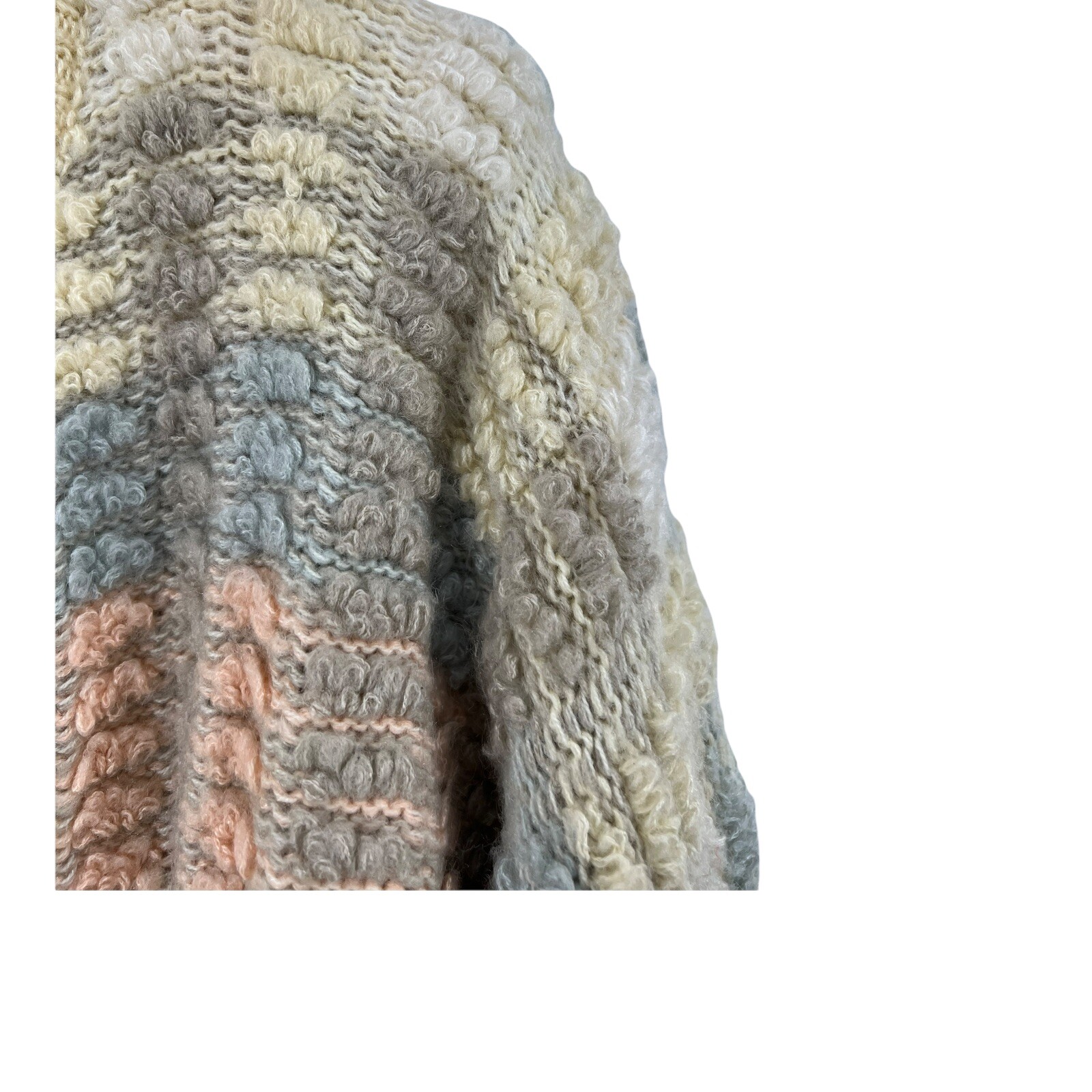 Vtg 80s Muted Pastel Chunky Popcorn Knit Oversized Cardigan Sweater SZ S