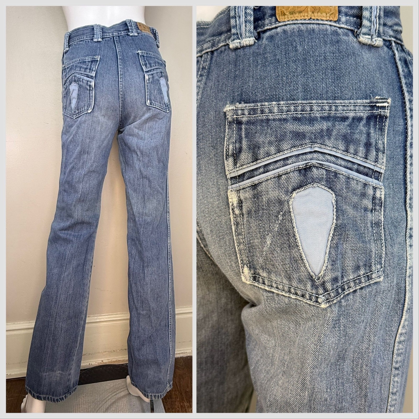 Vintage 1970s Blue Jeans, High Rise, Straight Leg, Best Made Togs Size 0, 25″x33