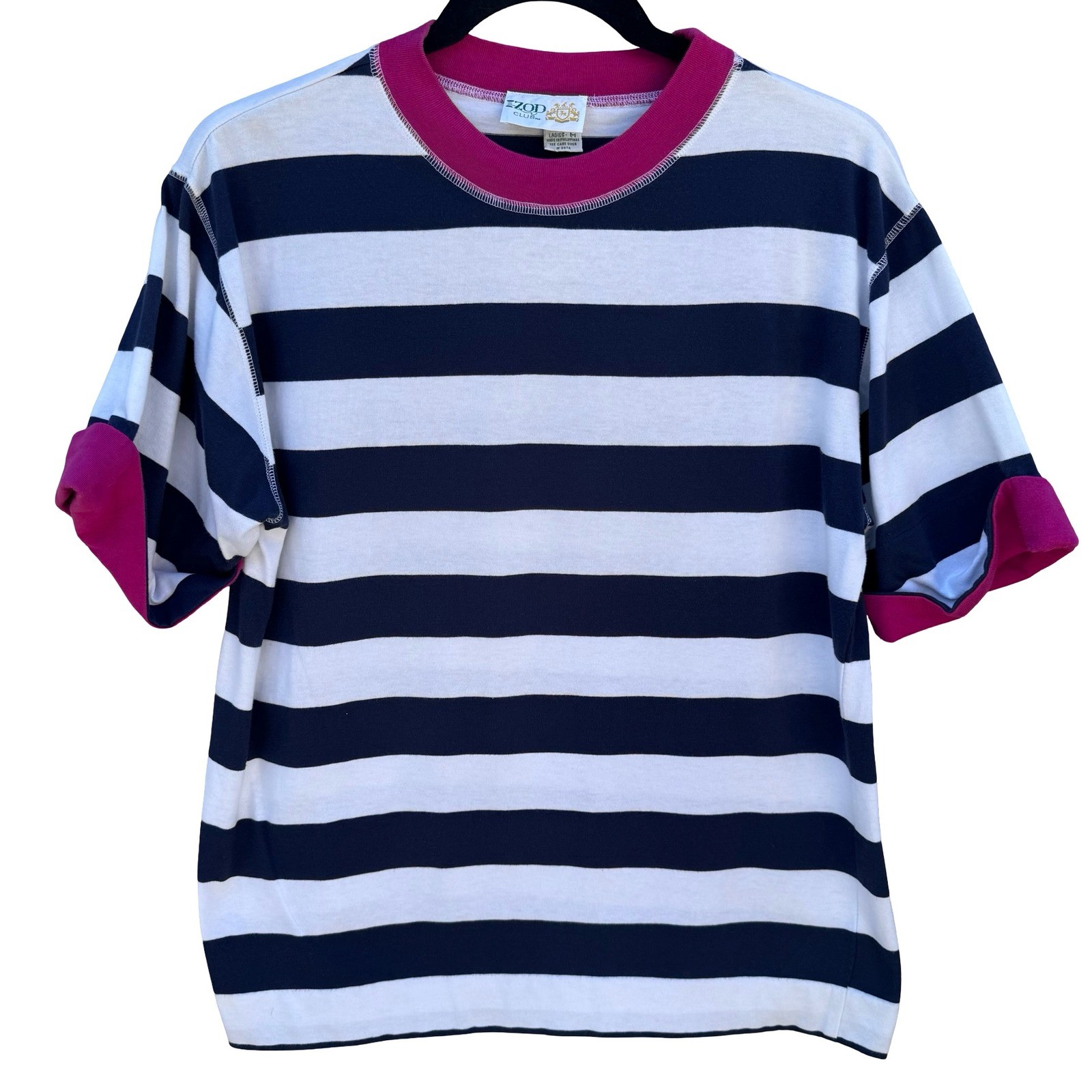 Izod Club Vintage 90s Nautical Preppy Coastal Striped Shirt Yacht Club Navy M