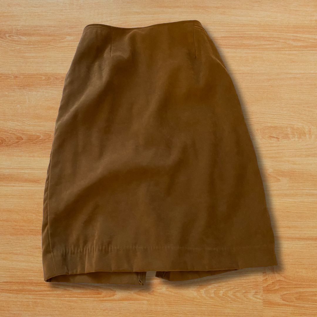 Vtg Derek Heart Brown Faux Suede Pencil Skirt Size 3/4 Secretary Officewear 90s