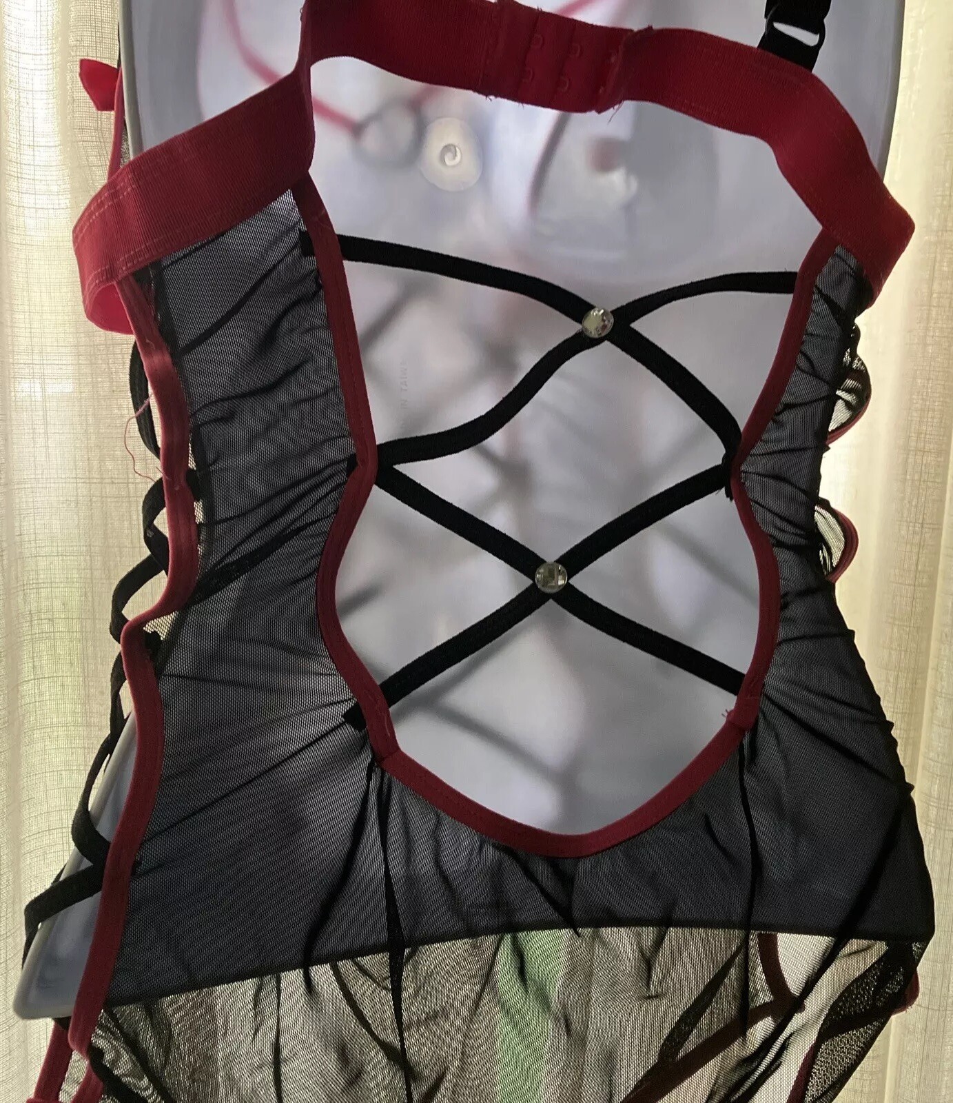 Vintage Black Pink Strappy Woman’s Teddy Sexy Bodysuit Intimate Apparel One Size