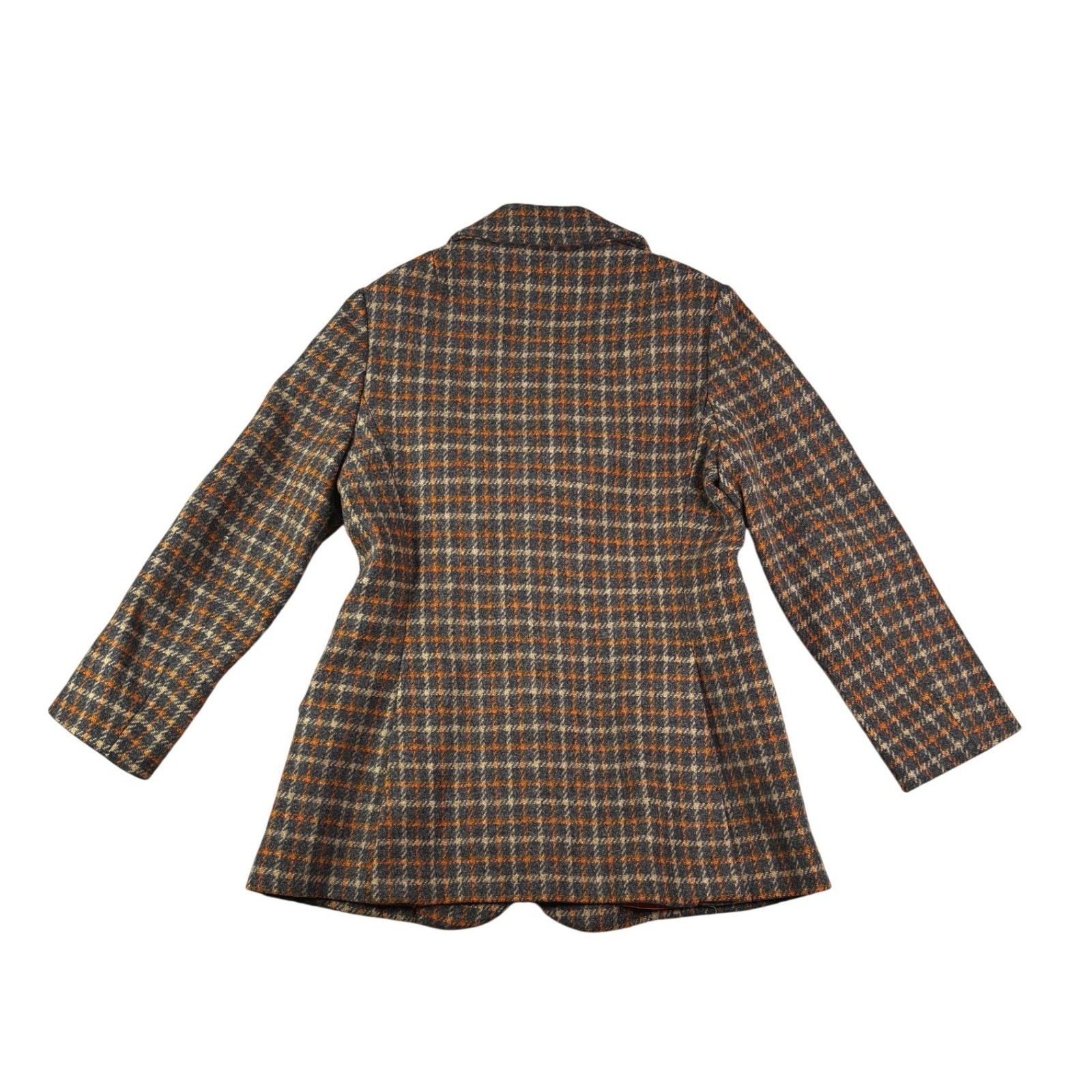 Peck & Peck Vintage Plaid Tweed Blazer Jacket Orange Grey Wool Blend Women S/M