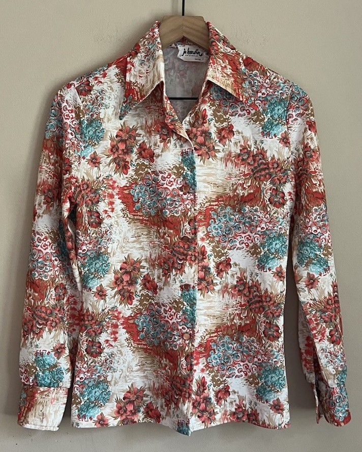 Vintage Blouse Jo Hardin Size Medium Top Shirt Dallas Colorful Disco 1960s