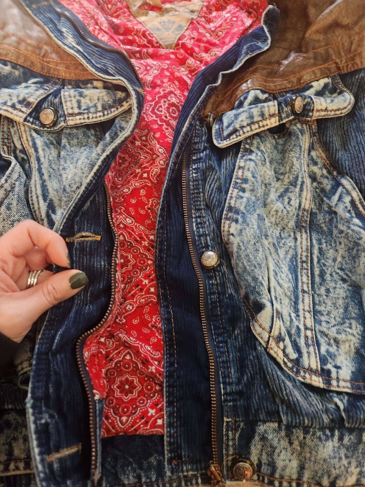 Vintage 80’s Giacca by J. Gallery Acid Wash Jean Jacket w/Leather/Corduroy Sz L