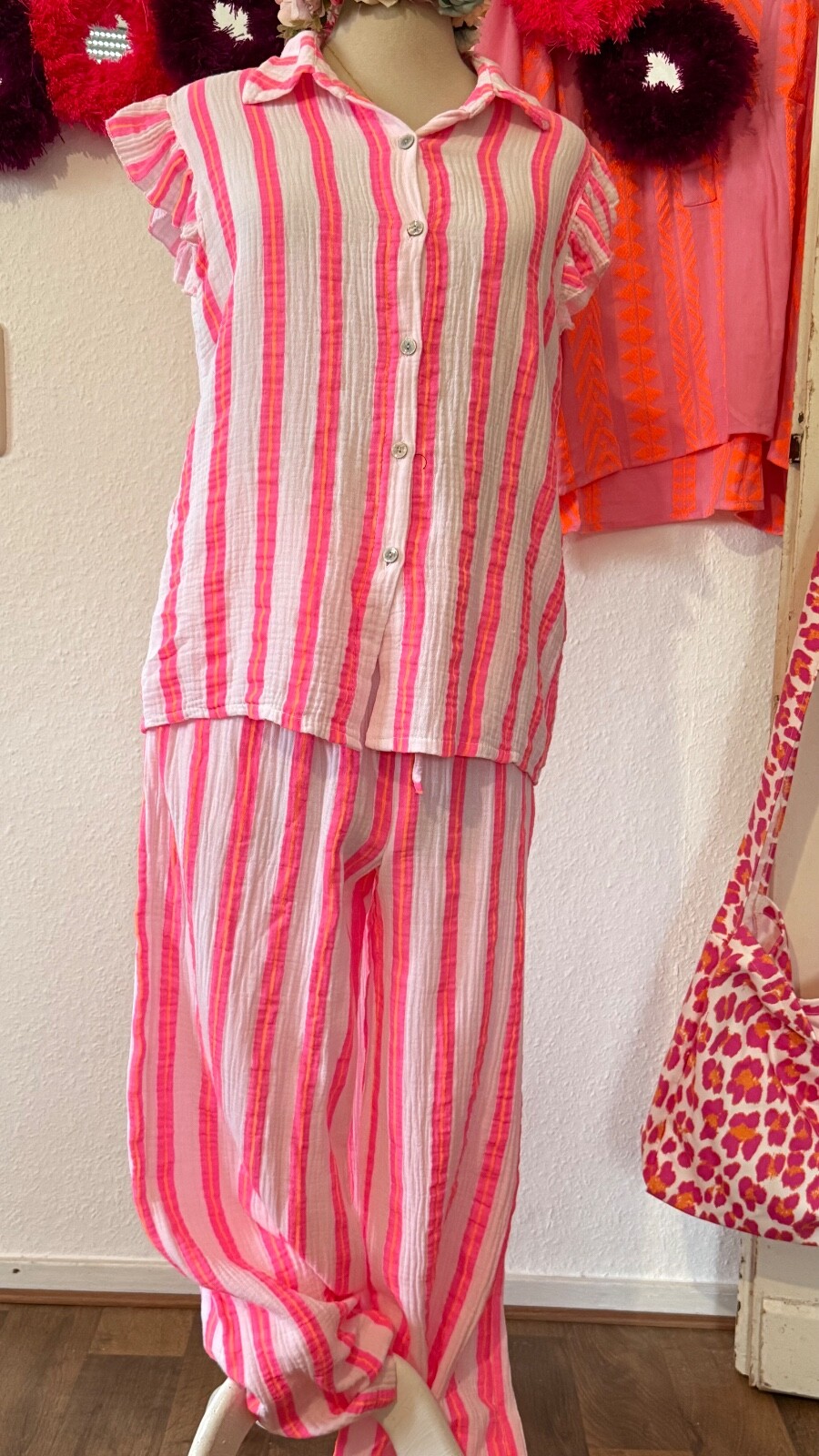 Ladies muslin 100% cotton set trousers with tunic shirt one size size 36 38 40