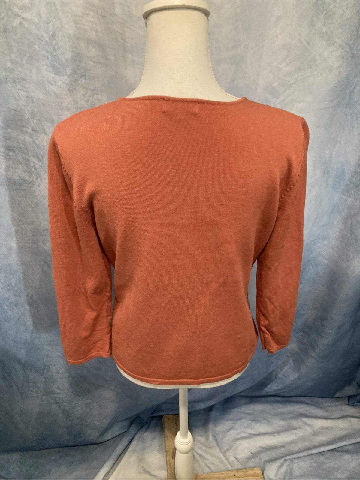Vintage 90s Carducci Beaded Bib Sweater Top Size L Rust Orange Boho Grandmacore