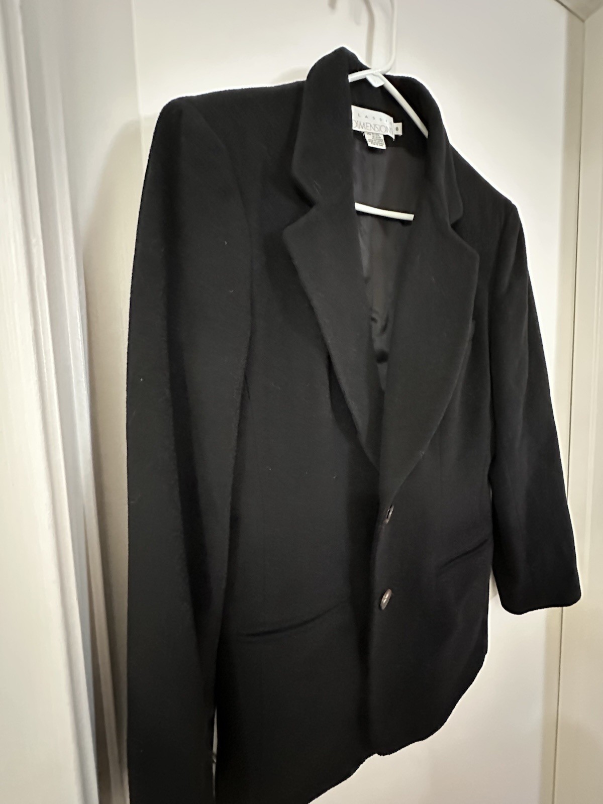 Vintage Classic Dimensions Black Wool Cashmere Button Blazer Jacket Women Size 8