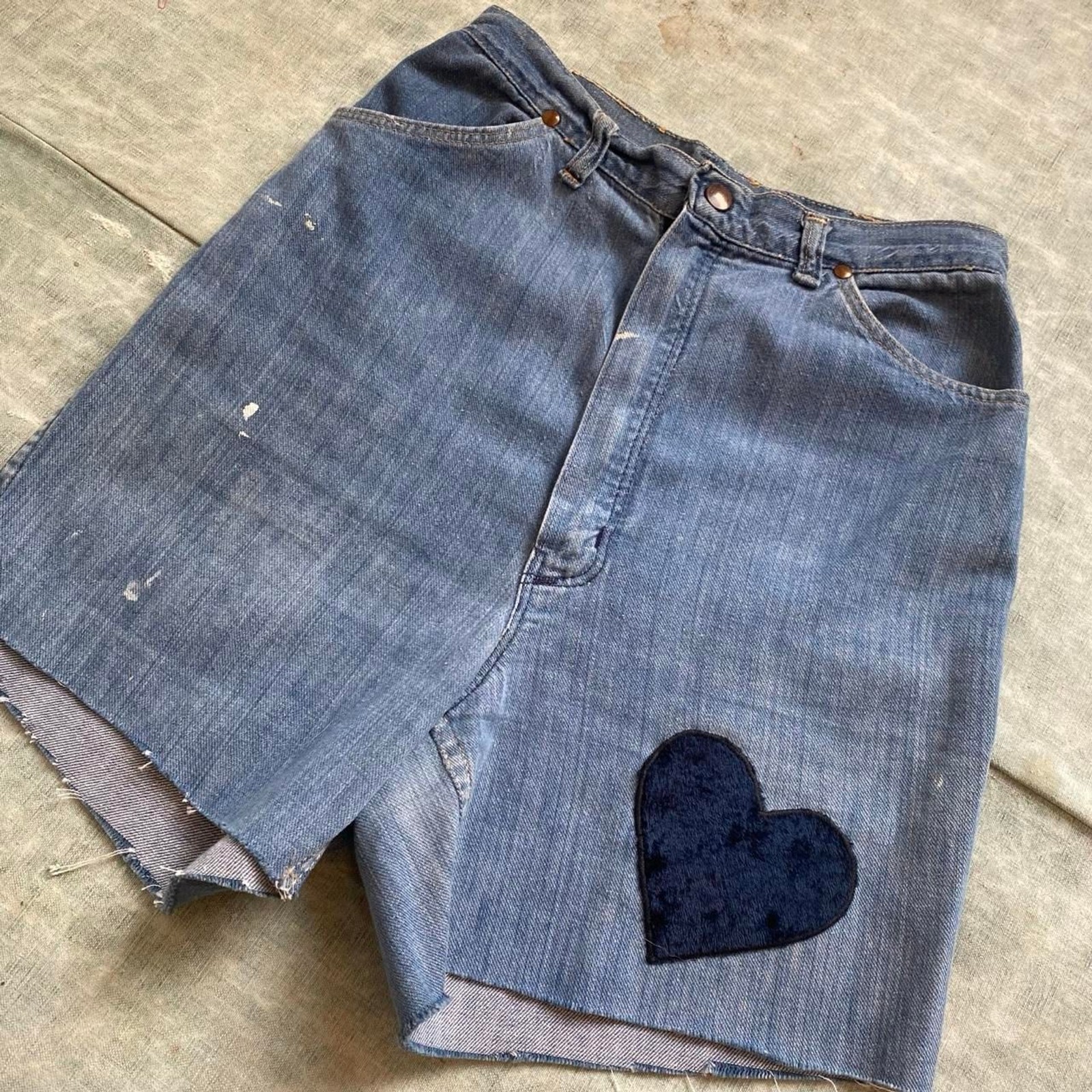 1970s Wrangler denim shorts with velvet heart patch