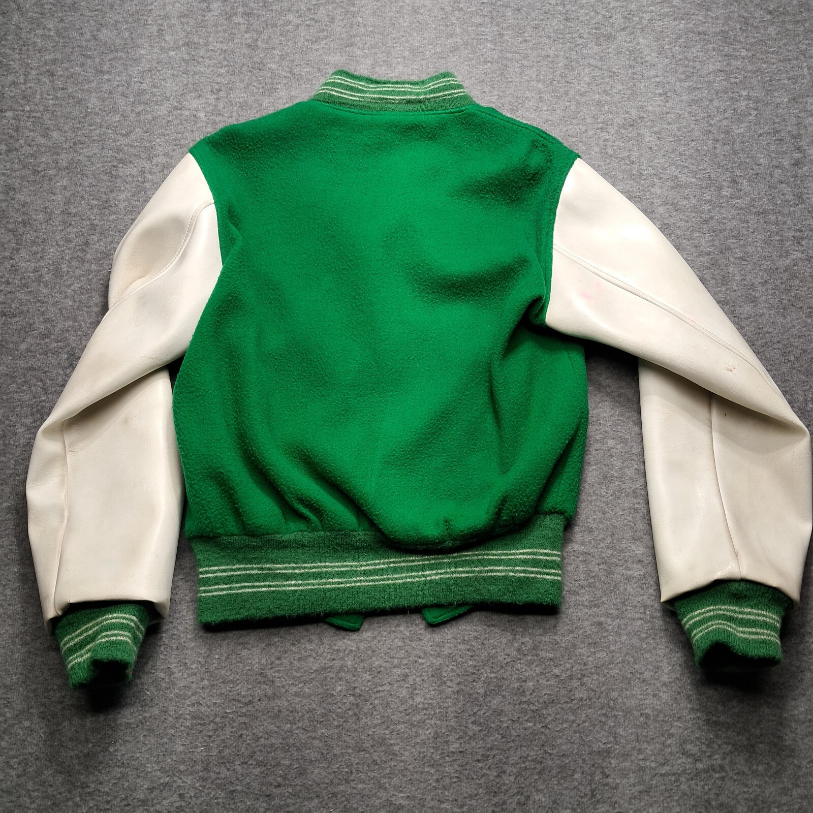 VTG 60s 70s Butwin Lettermans Jacket Green White Wool Vinyl Sleeves Vegan!