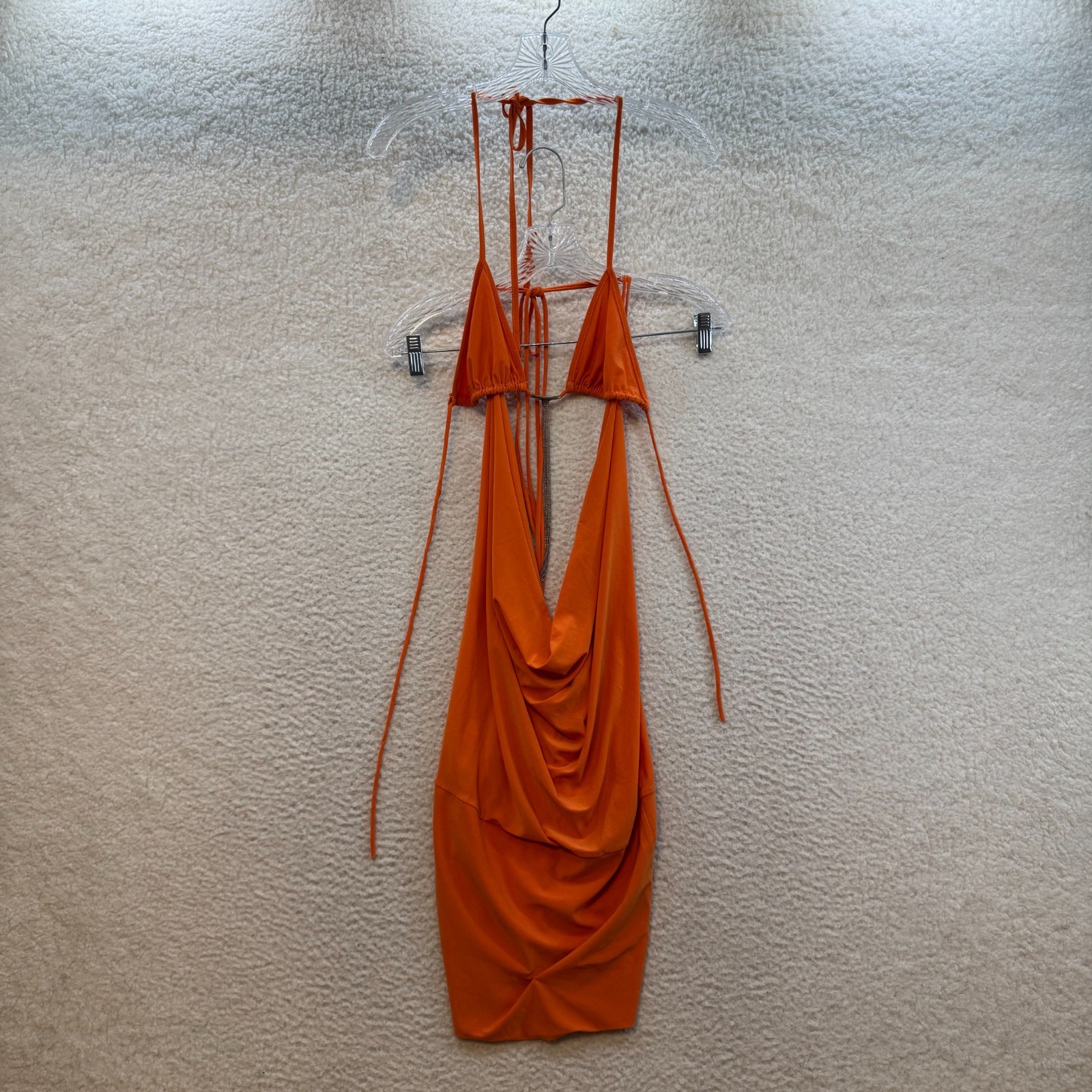 90s Y2K Vintage Mini Dress XS Small Orange 2 Piece Plunge Bodycon Club Rave