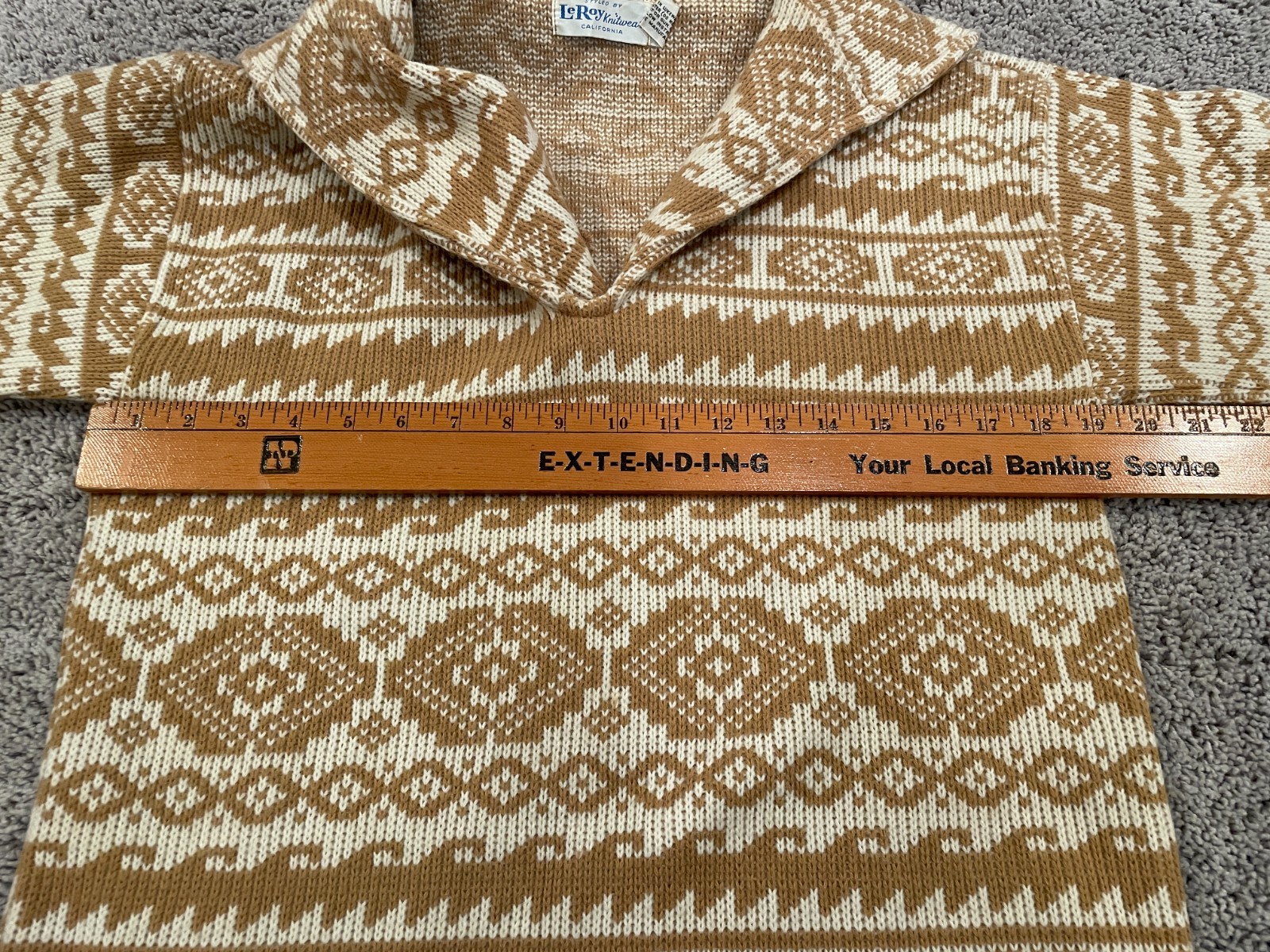 Vintage Leroy Knitwear Geometric Textured Sweater Funnel Neck Button Front 60’s