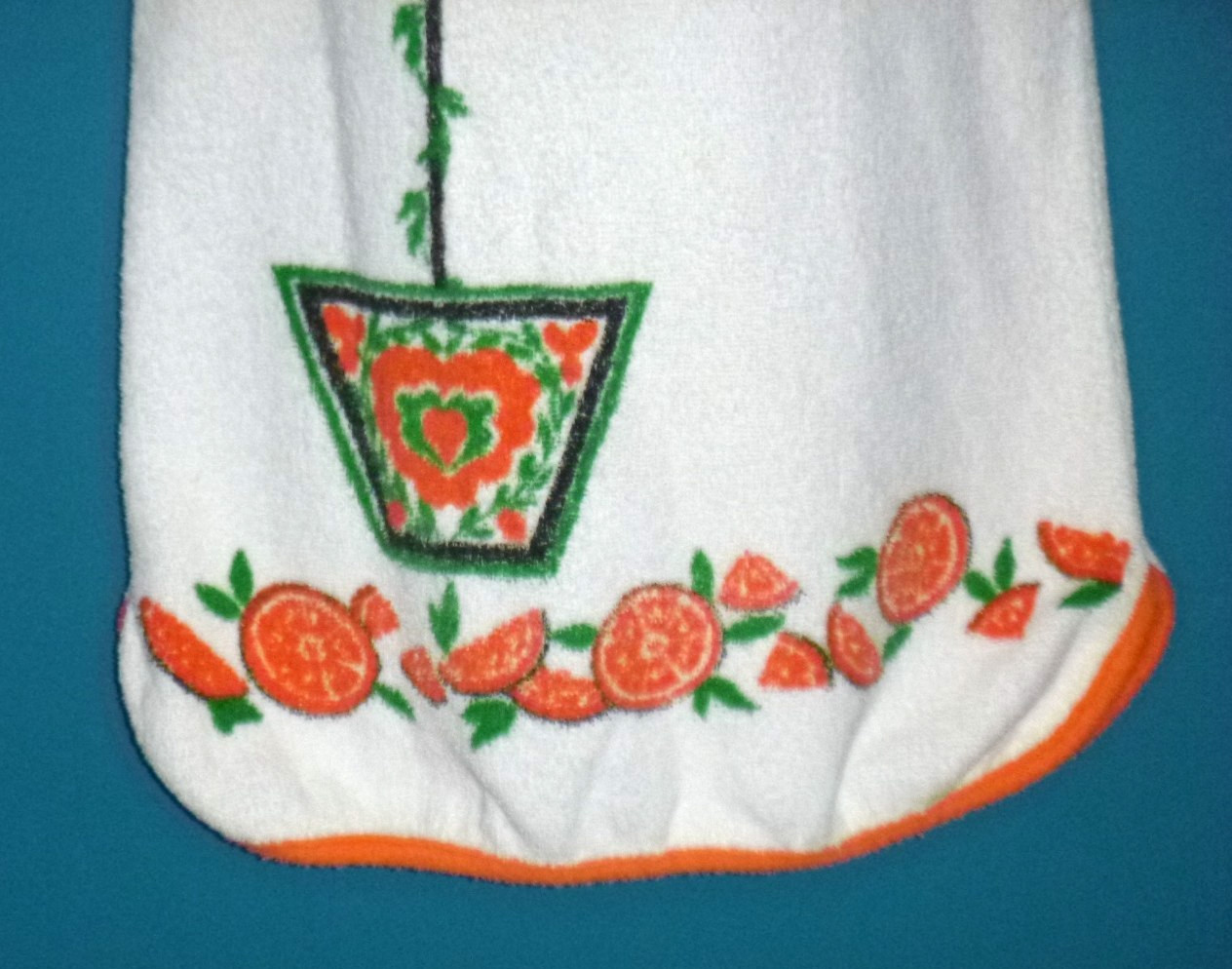 Vtg 60s Sherry of Miami Cotton Terry Sundress Beach Cover MOD Orange Tree Sz S