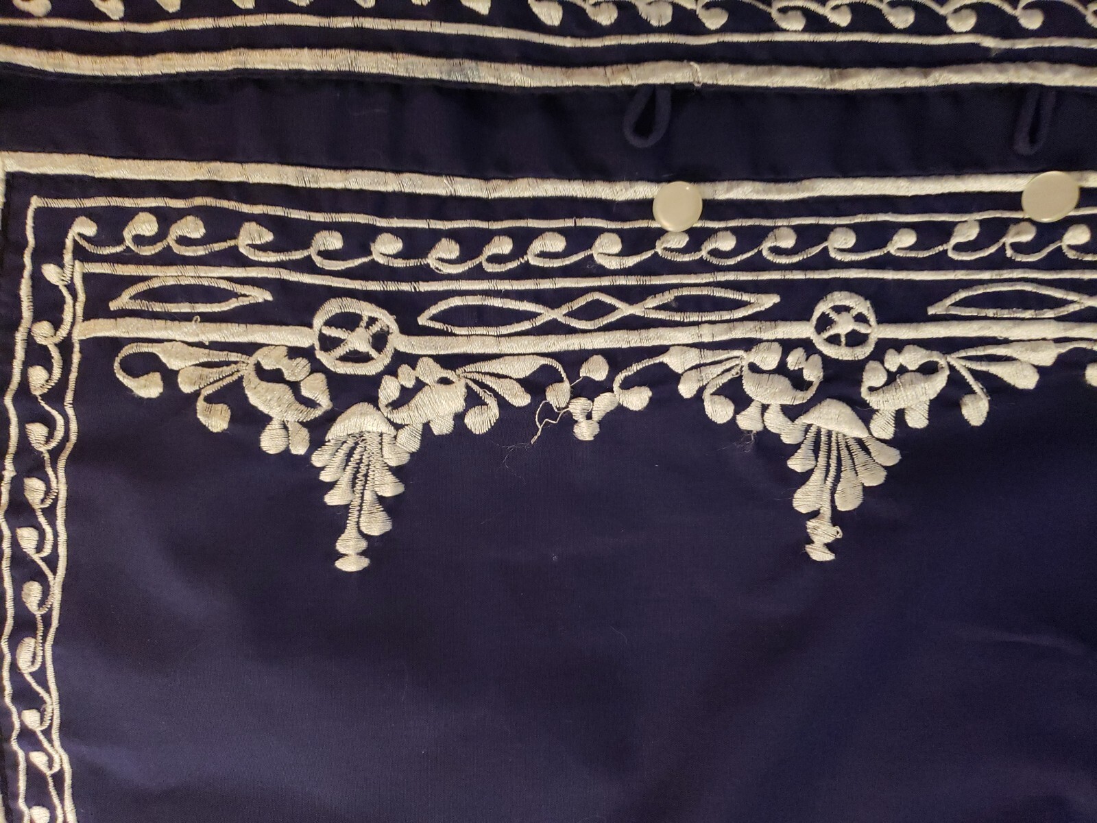 VTG CARO OF HONOLULU EMBROIDERED FLORAL BUTTON UP TUNIC SHIRT SZ 8 NAVY WHITE