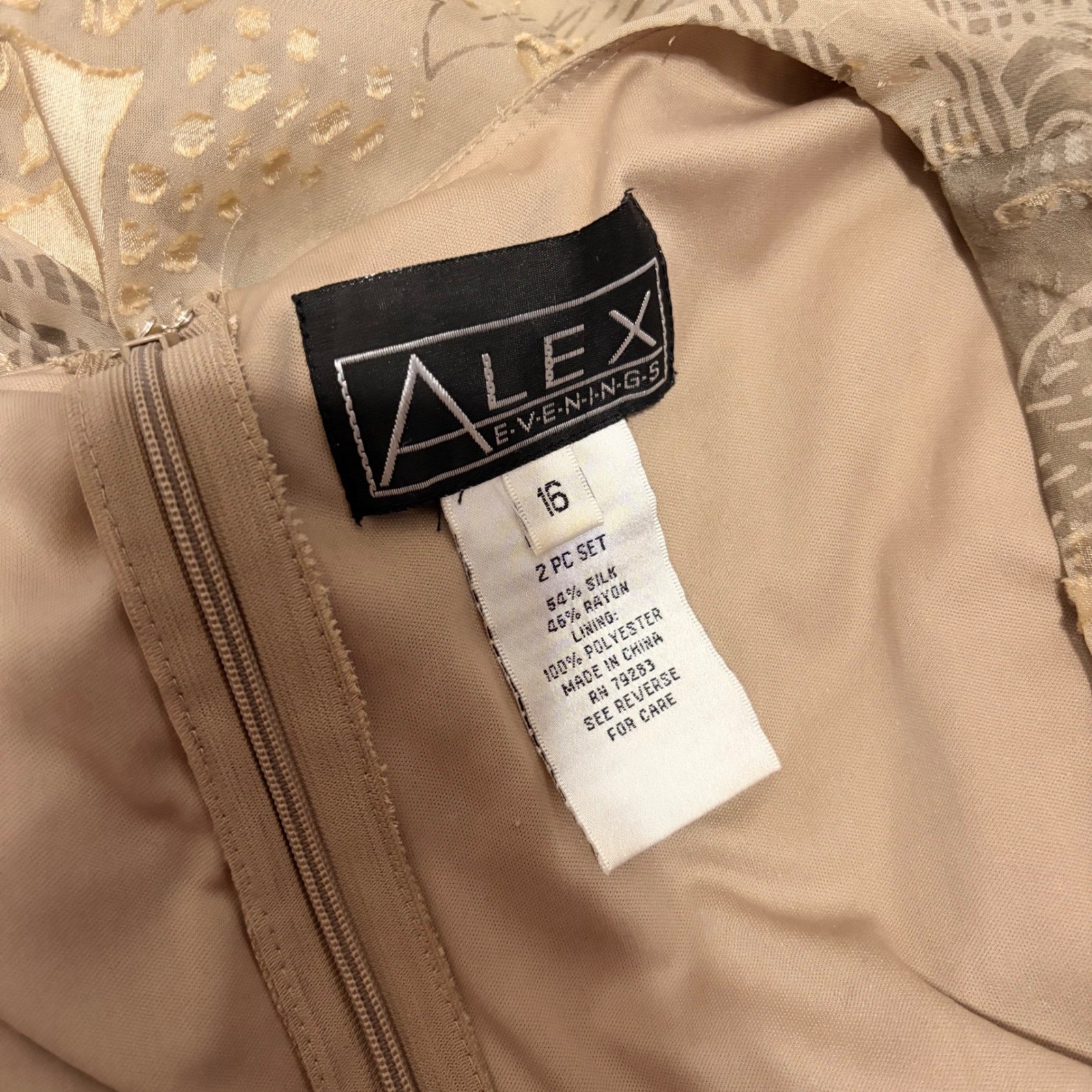 Alex Evenings Vintage Beige Floral Beaded gown with gorgeous fringe detailing