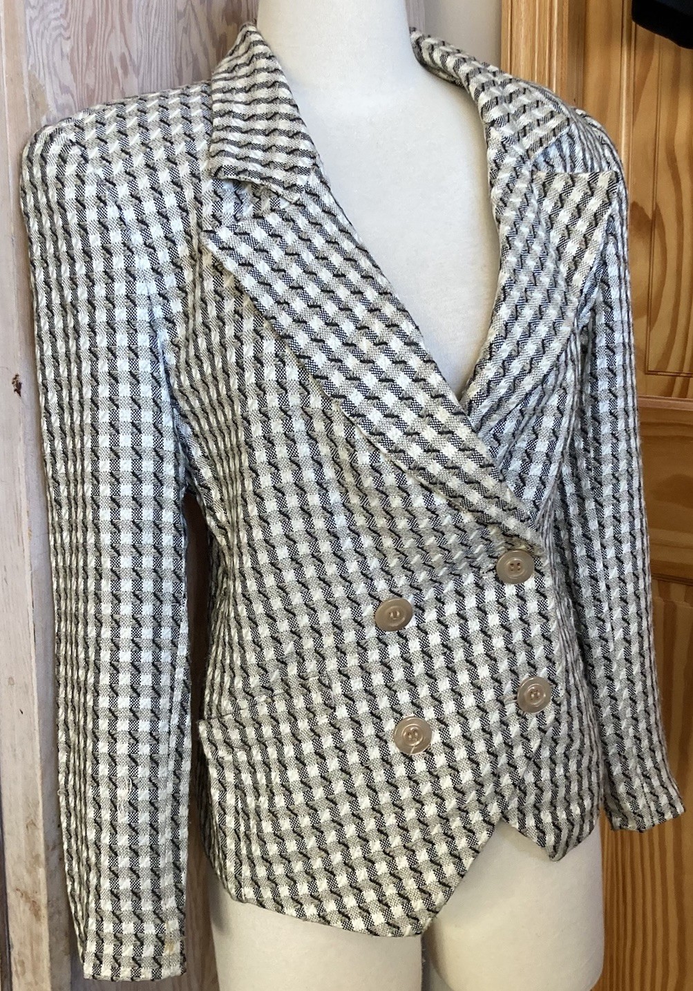 Vintage Bert Newman Blazer RETRO Double Breasted Shoulder Pads Houndstooth Sz 6