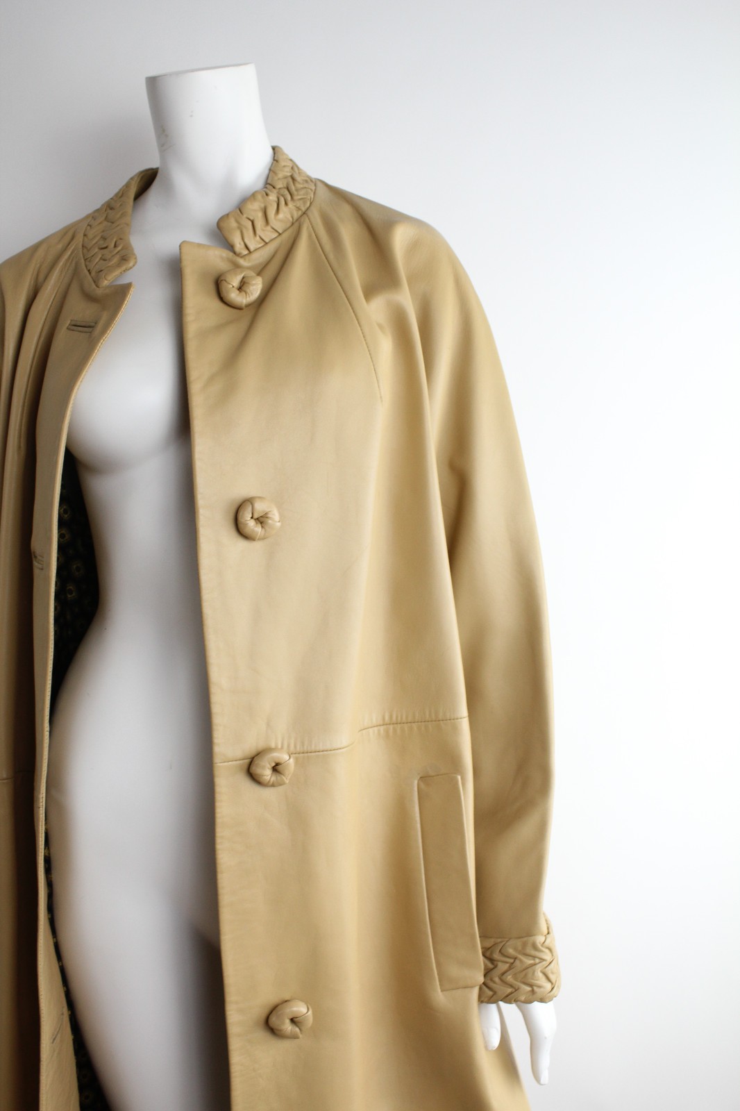 VTG 60s Ledaspain by Gropper Leather Coat Leather Overcoat Banded Collar Minimal