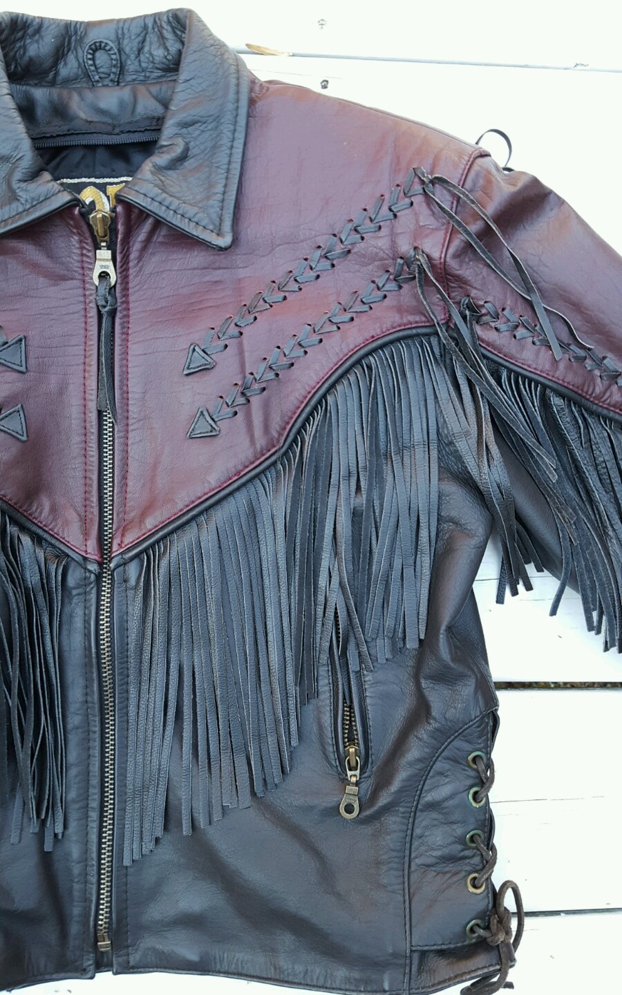 Vtg Boho Motorcycle Jacket Leather Jacket Fringe women’s Sz 10 M/L Mint Cond