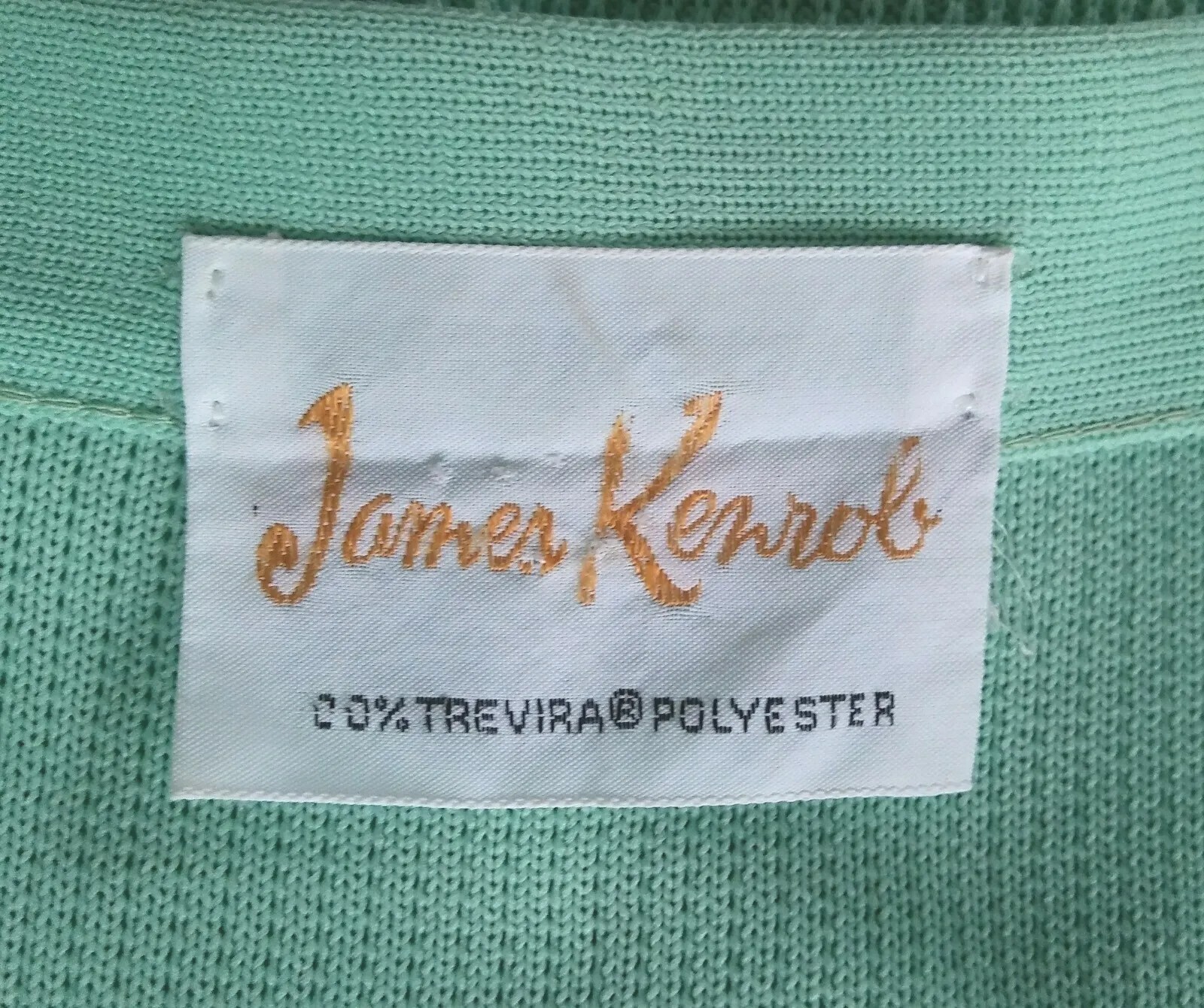 Vtg James Kenrob Mint Grandmacore Cardigan w White Floral Design Stripe Size M/L