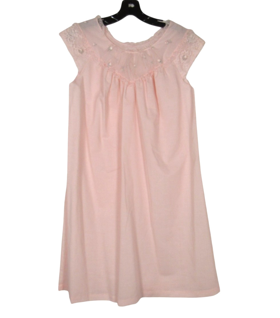 VTG SEARS Pink TWILL Lace/Chiffon NECKLINE Sleeveless LOUNGE NIGHTGOWN Sz 32/34